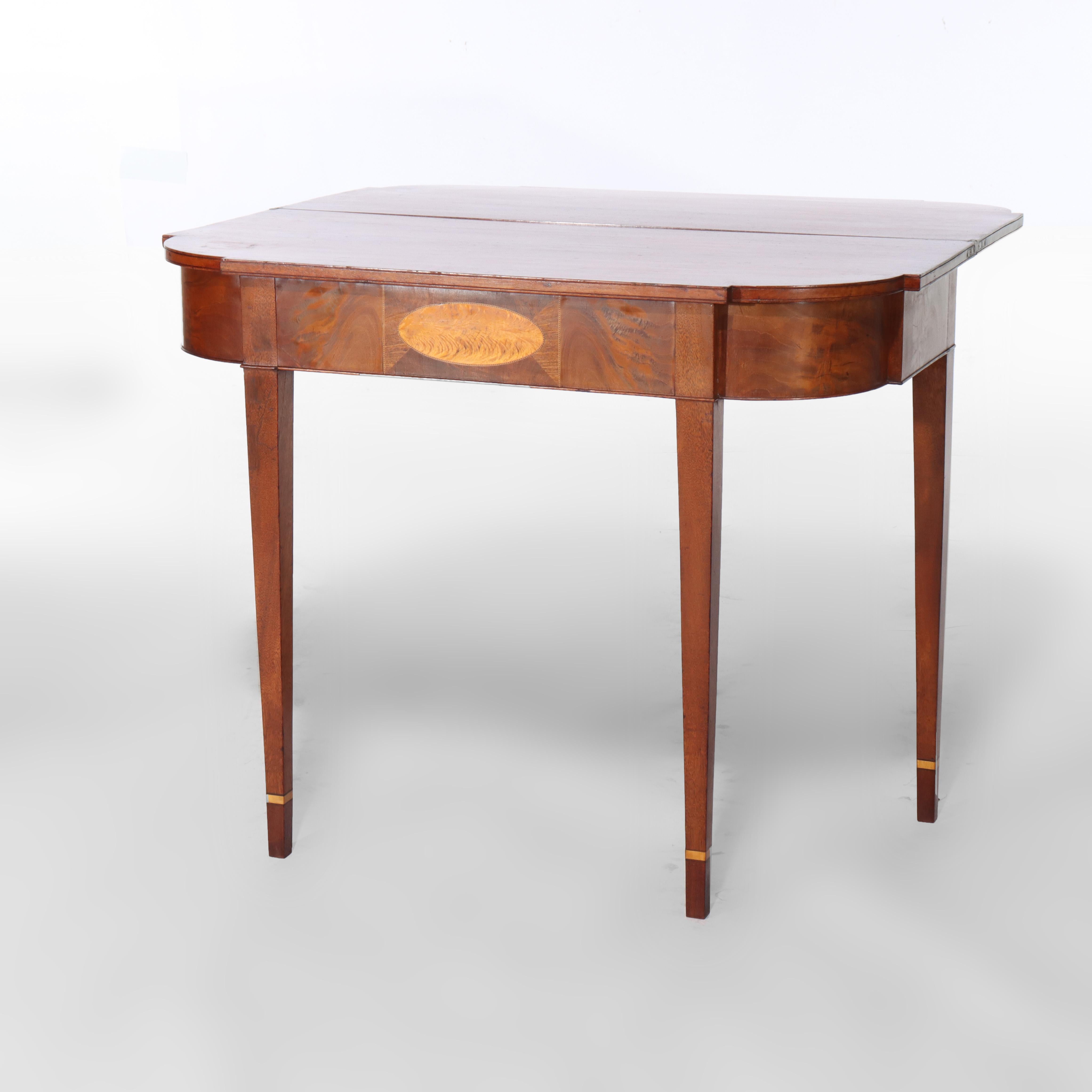 Mogano Antico tavolo da gioco in mogano Hepplewhite con intarsi di rondelle in legno di raso del 1820 ca. in vendita