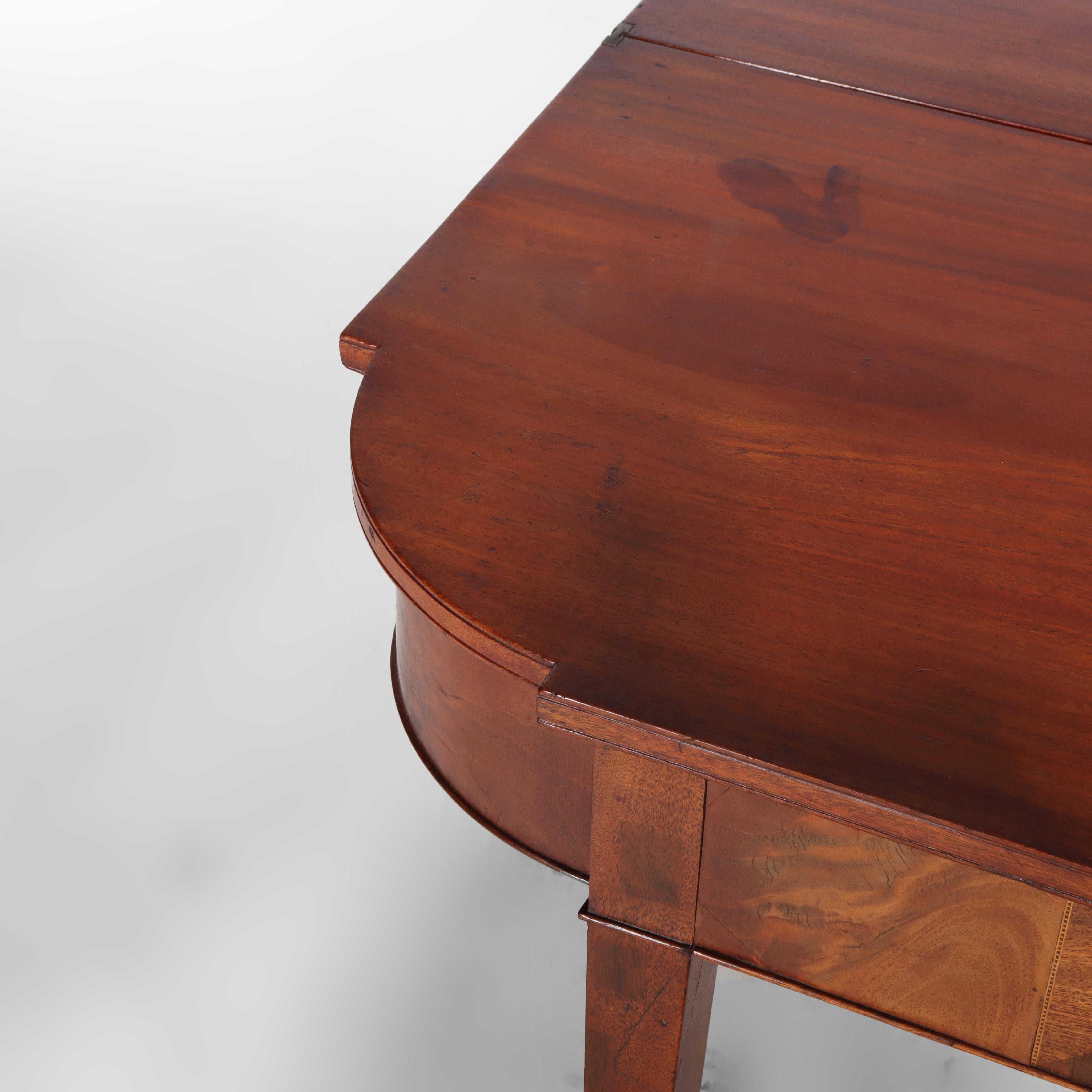 Antico tavolo da gioco in mogano Hepplewhite con intarsi di rondelle in legno di raso del 1820 ca. in vendita 1