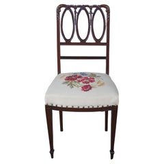 Used Hepplewhite Mahogany Needlepoint Hoop Back Side Dining Accent Chair 