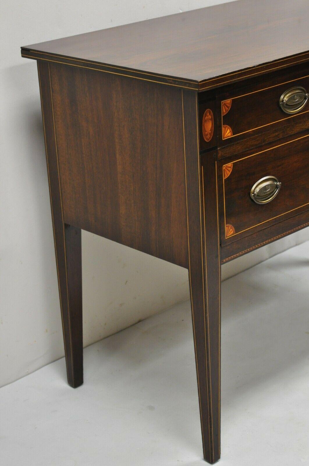 Antique Hepplewhite Mahogany Satinwood Inlay 3 Drawer Server Sideboard In Good Condition In Philadelphia, PA