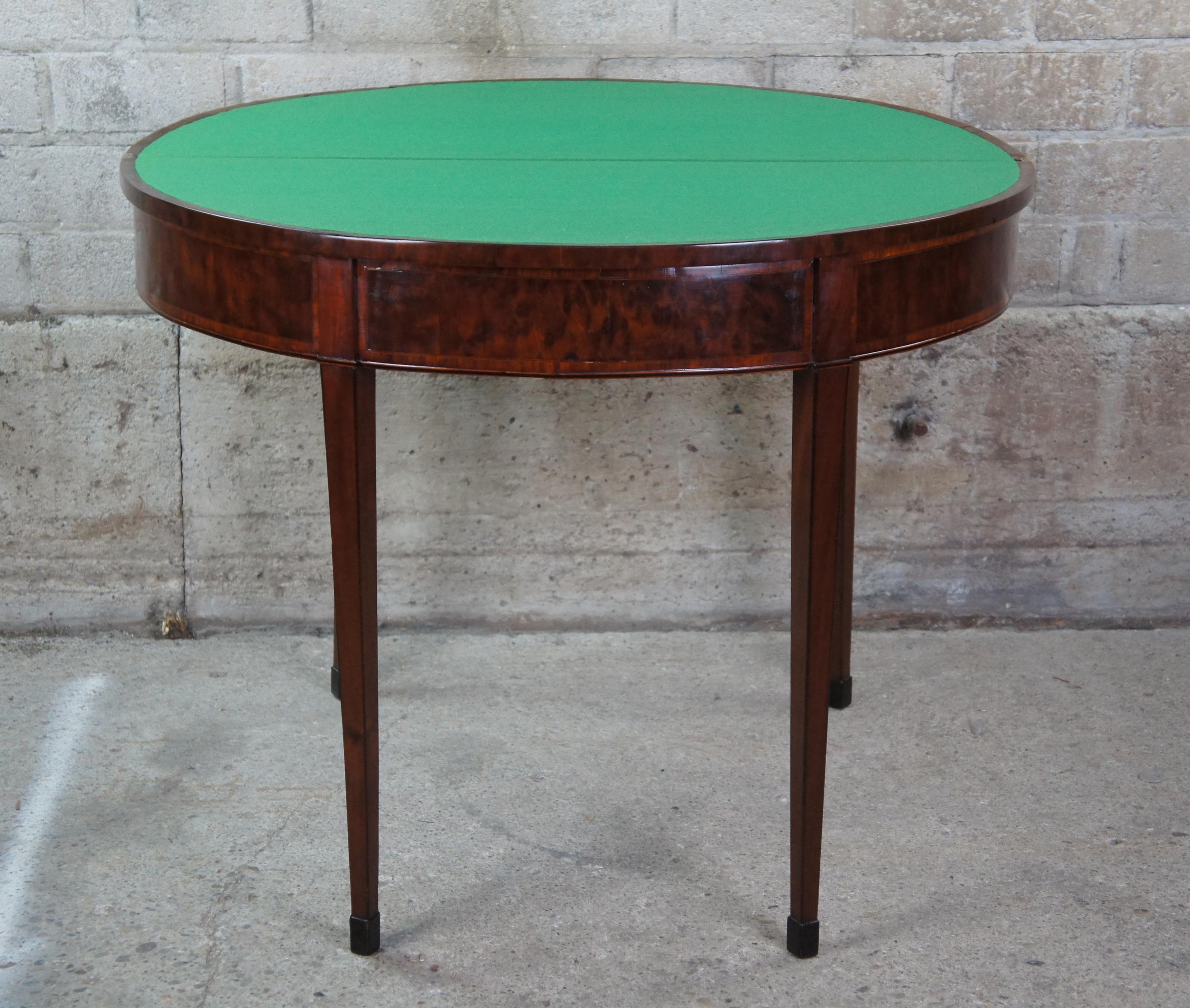 Antique Hepplewhite Plum Pudding Mahogany Demilune Console Game Table Federal In Good Condition For Sale In Dayton, OH