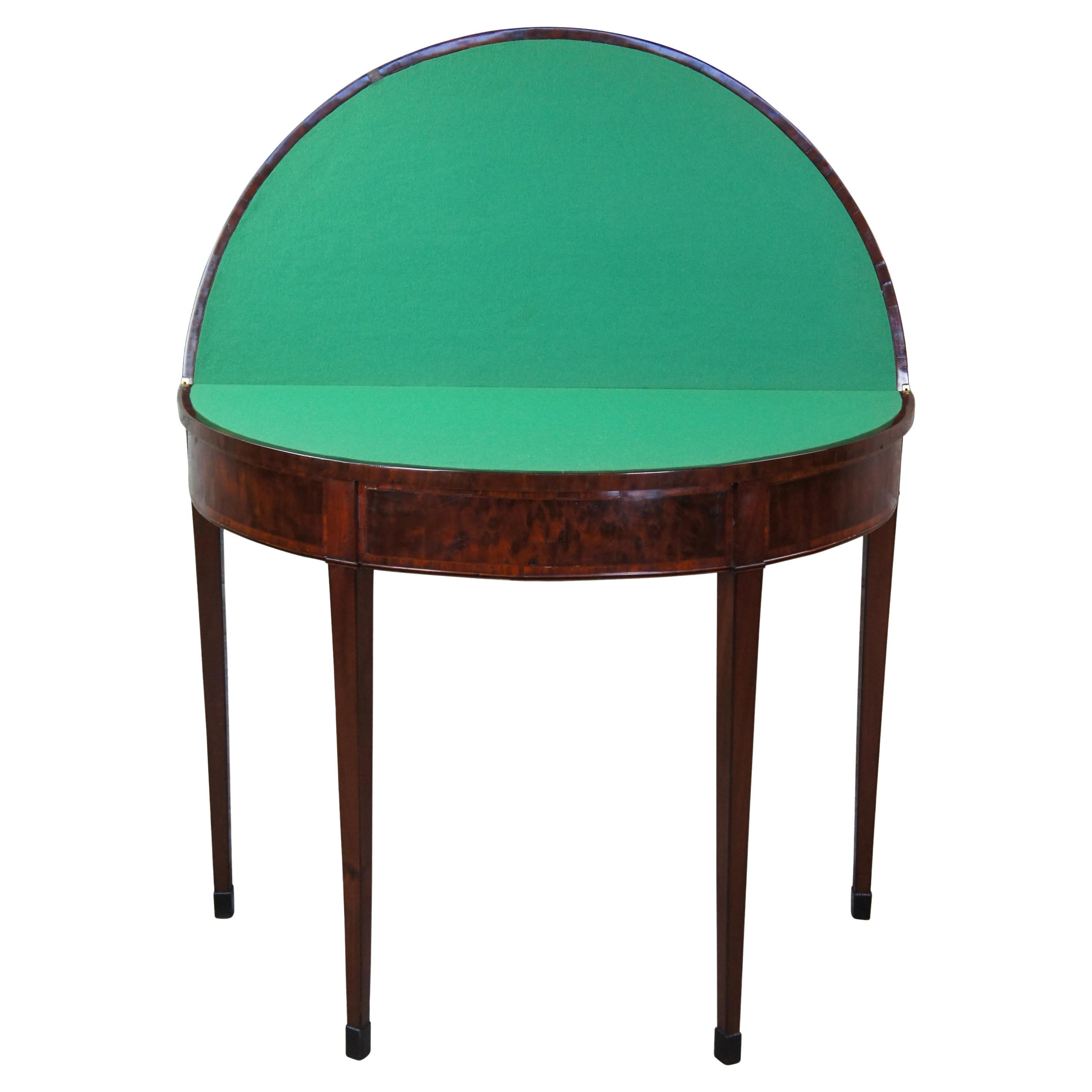 Antiguo Hepplewhite Plum Pudding Caoba Demilune Consola Mesa de Juego Federal en venta