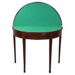Antico tavolo da gioco Hepplewhite Plum Pudding Mahogany Demilune Console Federal