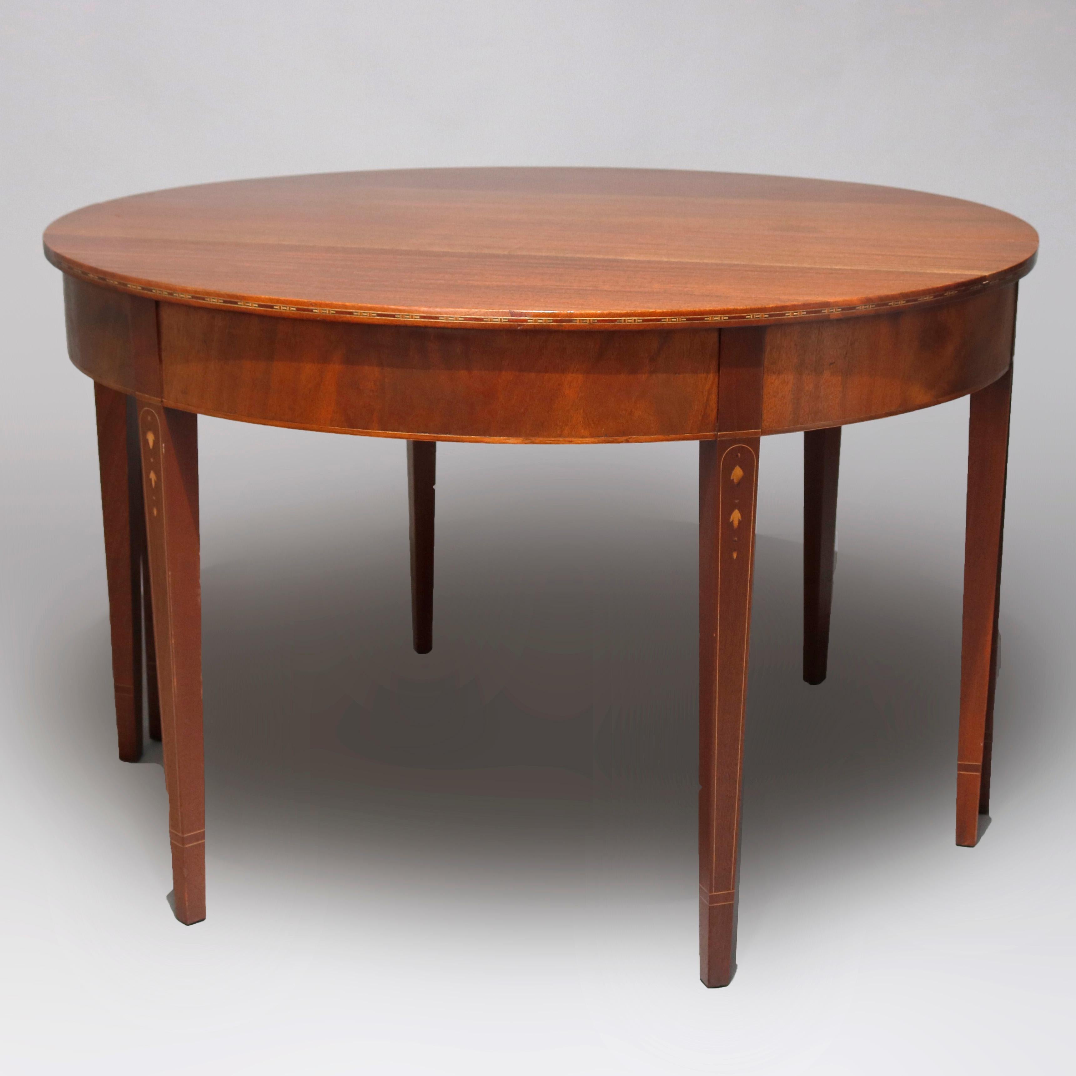 Inlay Antique Hepplewhite Satinwood Banded and Bellflower Mahogany Banquet Table