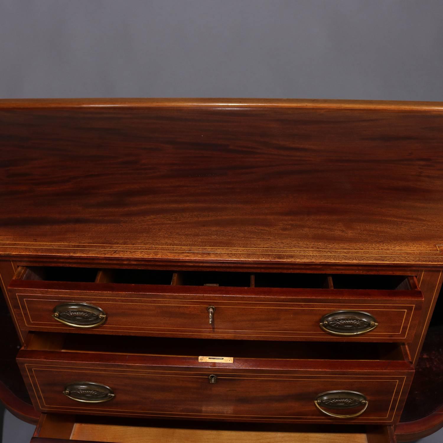 Antique Hepplewhite Satinwood Inlaid and Banded Mahogany Three-Drawer Sideboard In Good Condition In Big Flats, NY