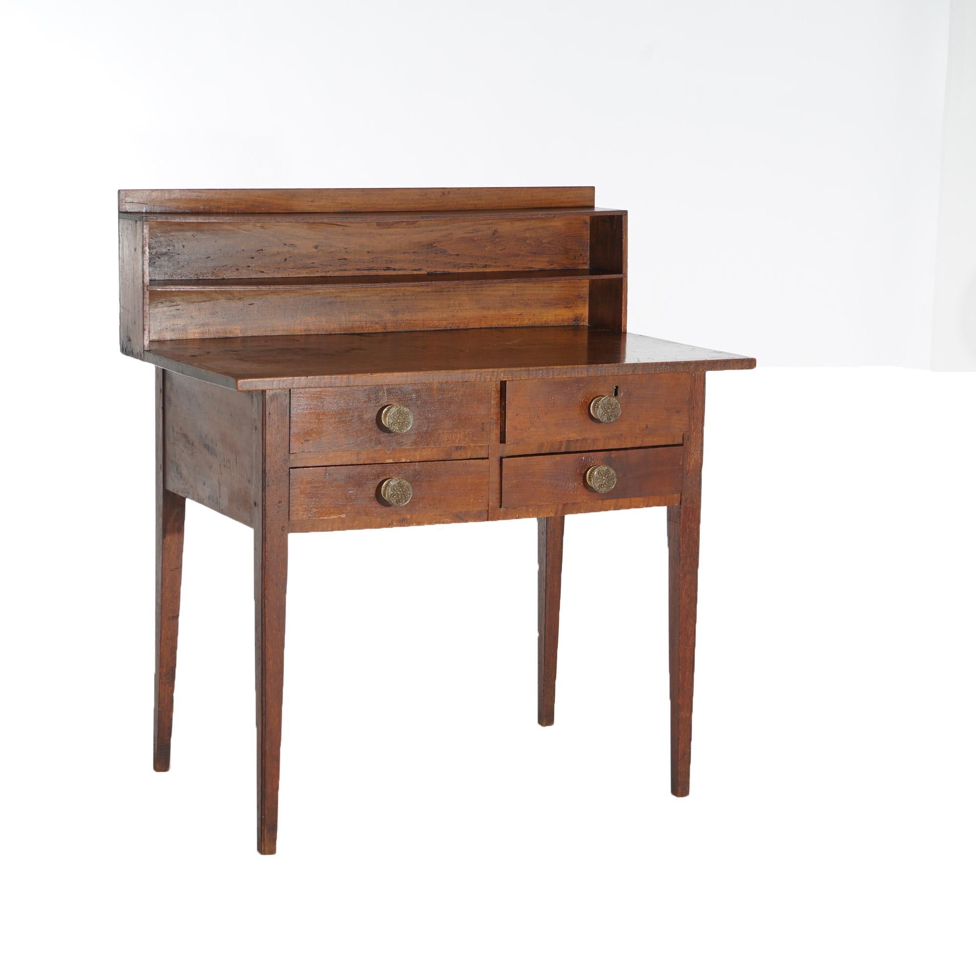 Antique Hepplewhite Shaker School Tiger Maple & Cherry Writing Desk Circa 1830 12