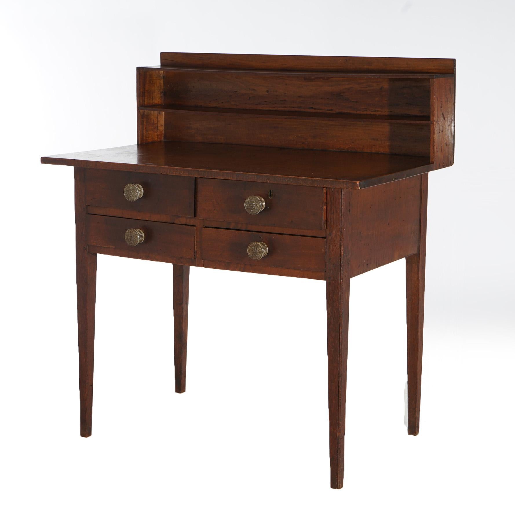 Antique Hepplewhite Shaker School Tiger Maple & Cherry Writing Desk Circa 1830 In Good Condition In Big Flats, NY