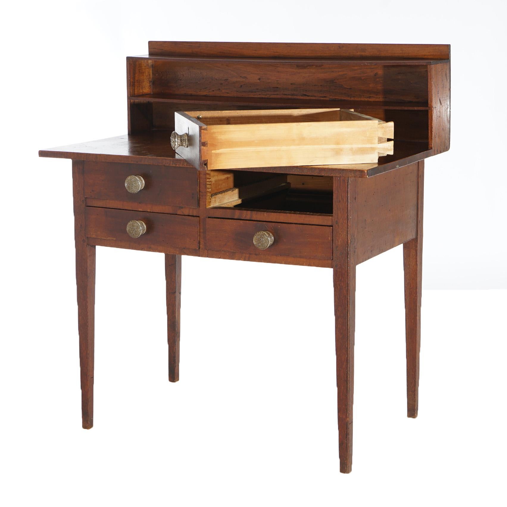 Antique Hepplewhite Shaker School Tiger Maple & Cherry Writing Desk Circa 1830 3