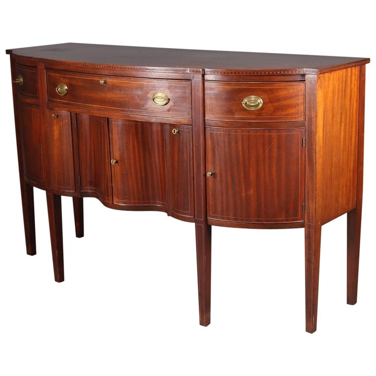 Download Antique Hepplewhite Style Banded Mahogany Serpentine Sideboard, circa 1890 For Sale at 1stdibs