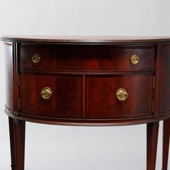 Antique Hepplewhite Style Flame Satinwood Inlaid Mahogany Demilune Server, c1930
