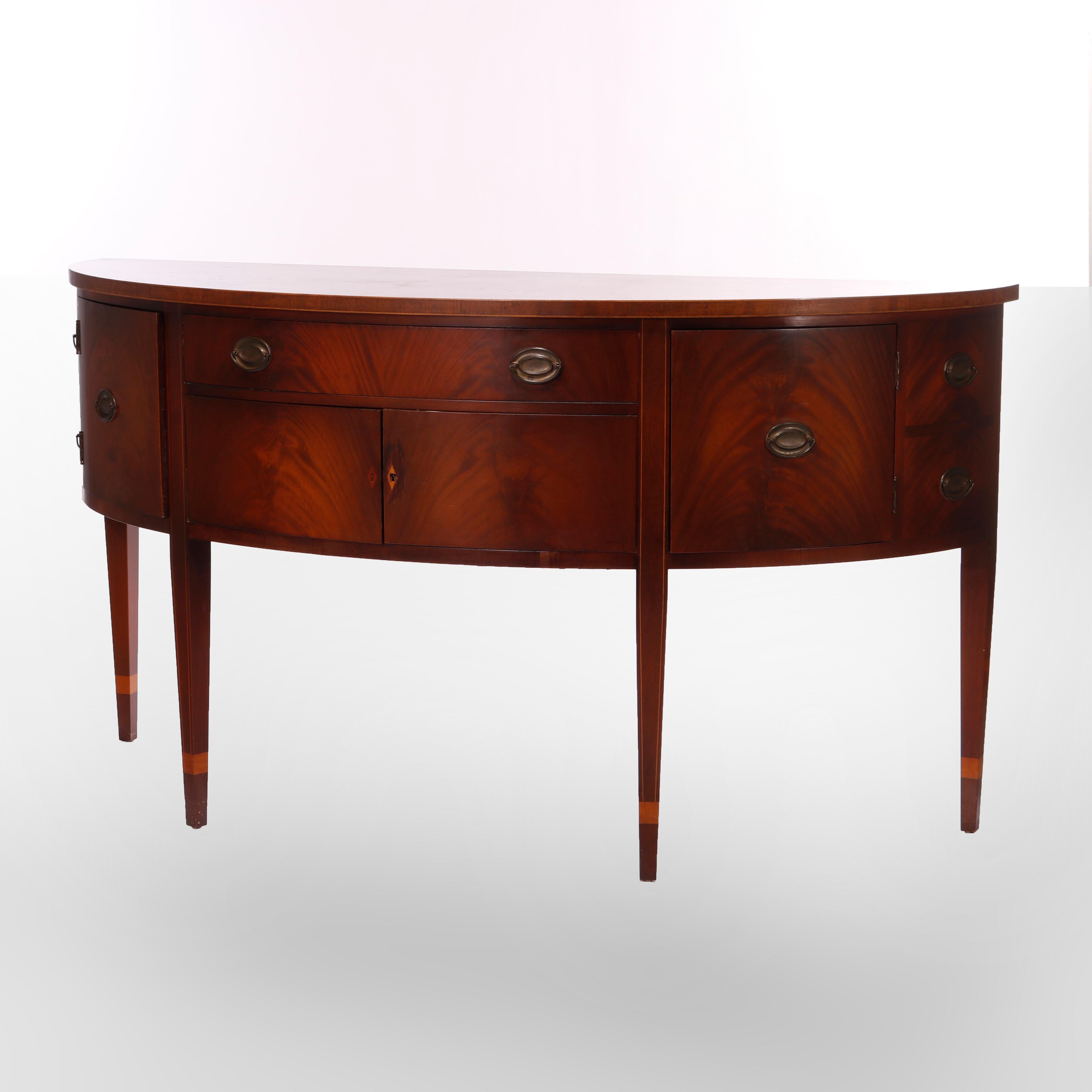 Antique Hepplewhite Style Kittinger Flame Mahogany Demilune Sideboard c1930 In Good Condition For Sale In Big Flats, NY