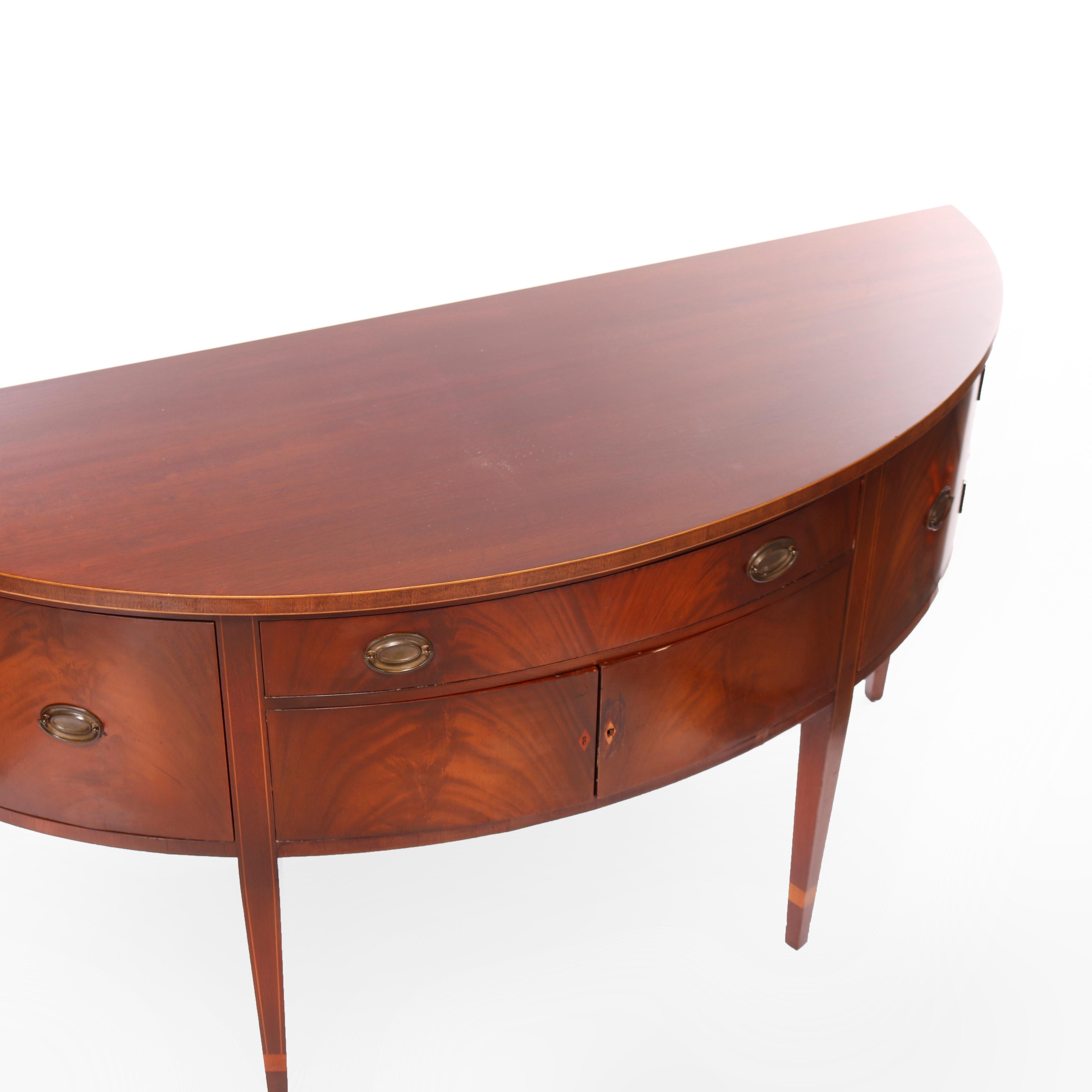 Antique Hepplewhite Style Kittinger Flame Mahogany Demilune Sideboard c1930 1
