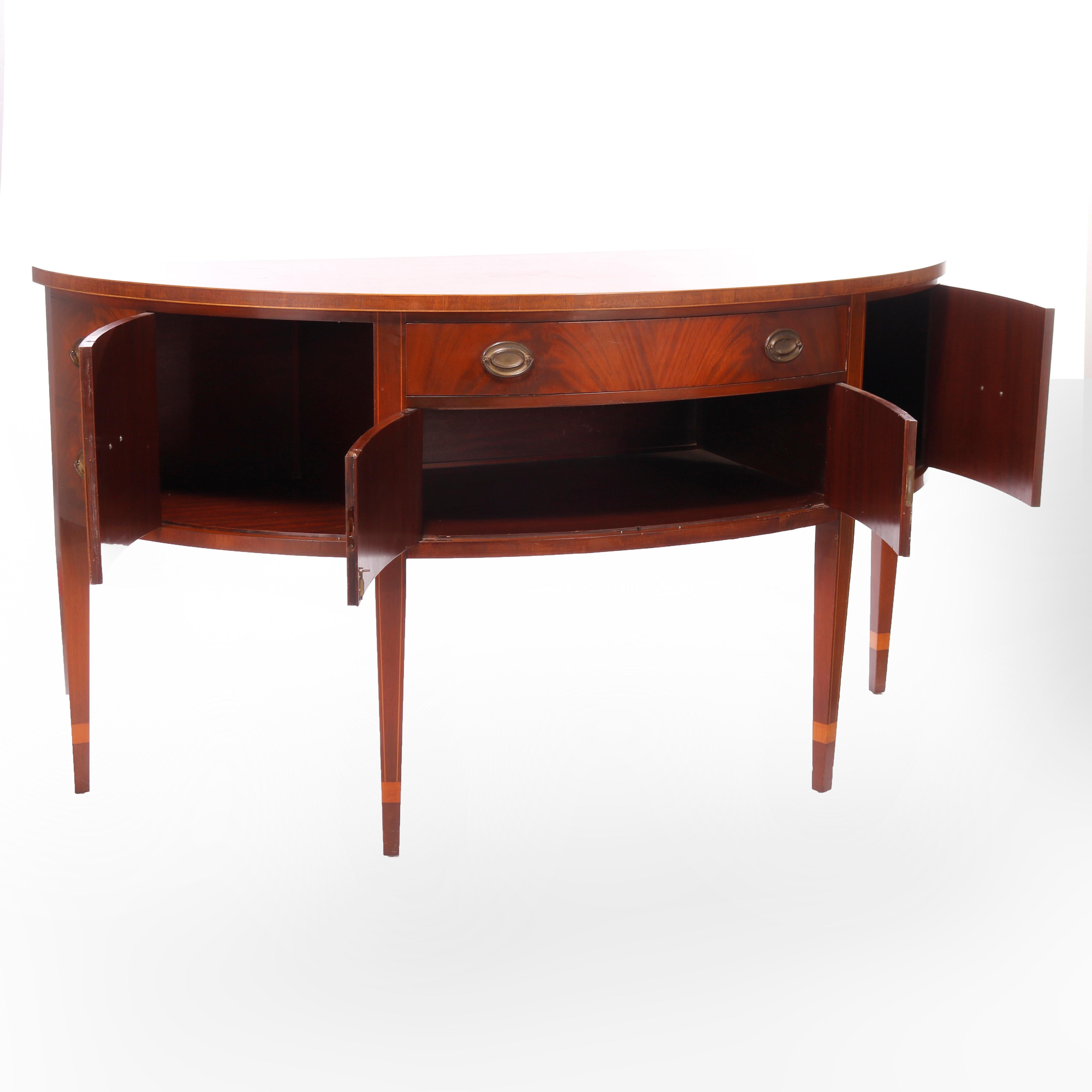 Antique Hepplewhite Style Kittinger Flame Mahogany Demilune Sideboard c1930 For Sale 2