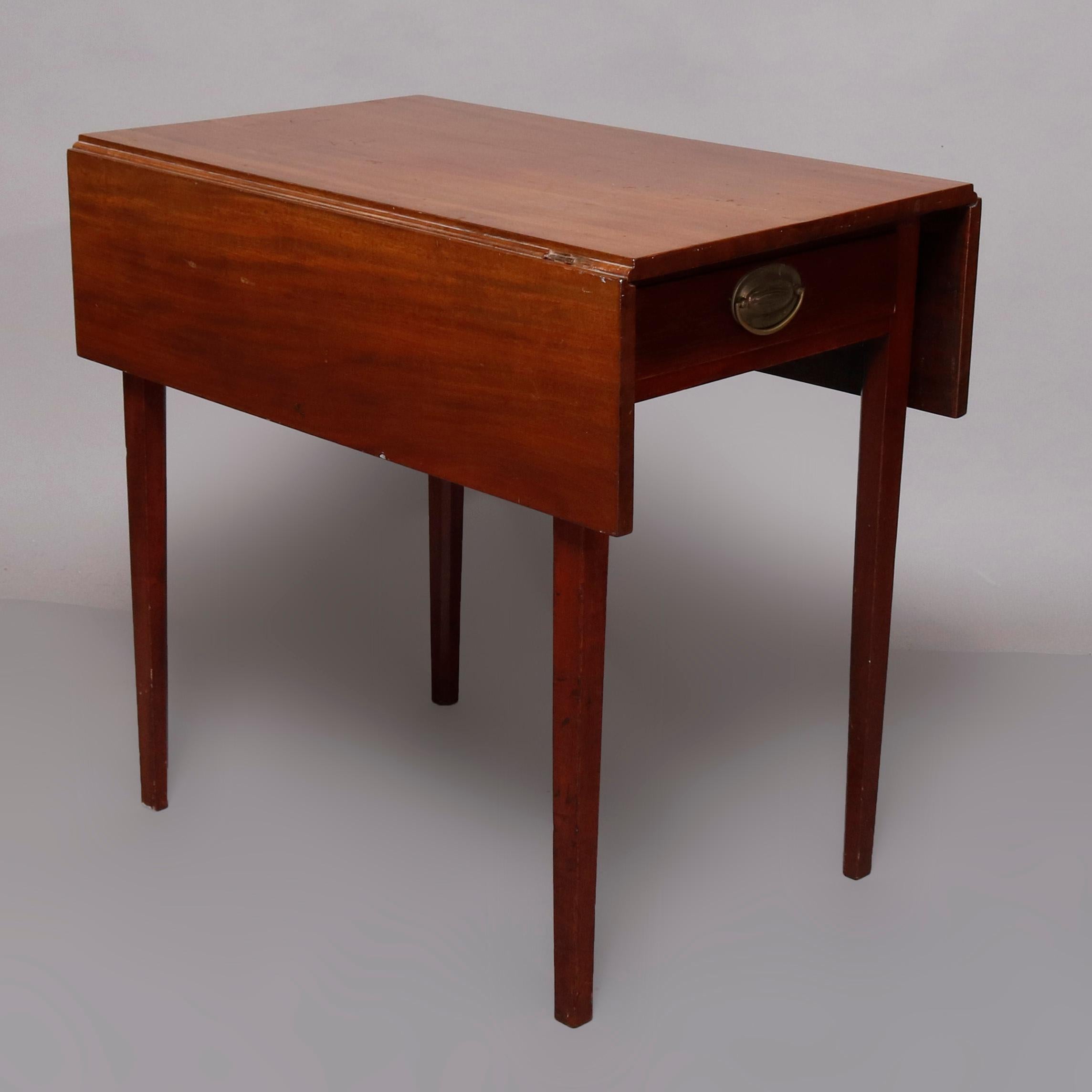 English Antique Hepplewhite Style Mahogany Pembroke Single Drawer Side Table, 1830