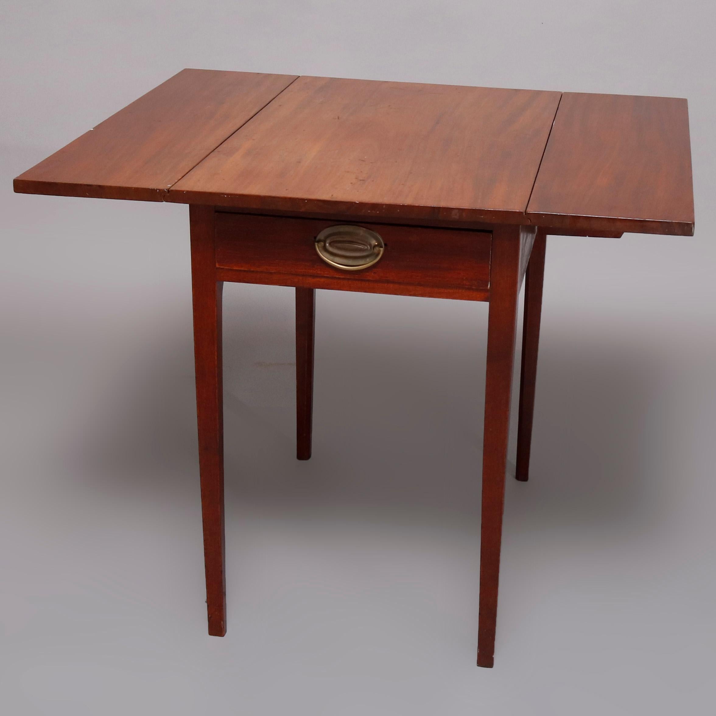 Cast Antique Hepplewhite Style Mahogany Pembroke Single Drawer Side Table, 1830