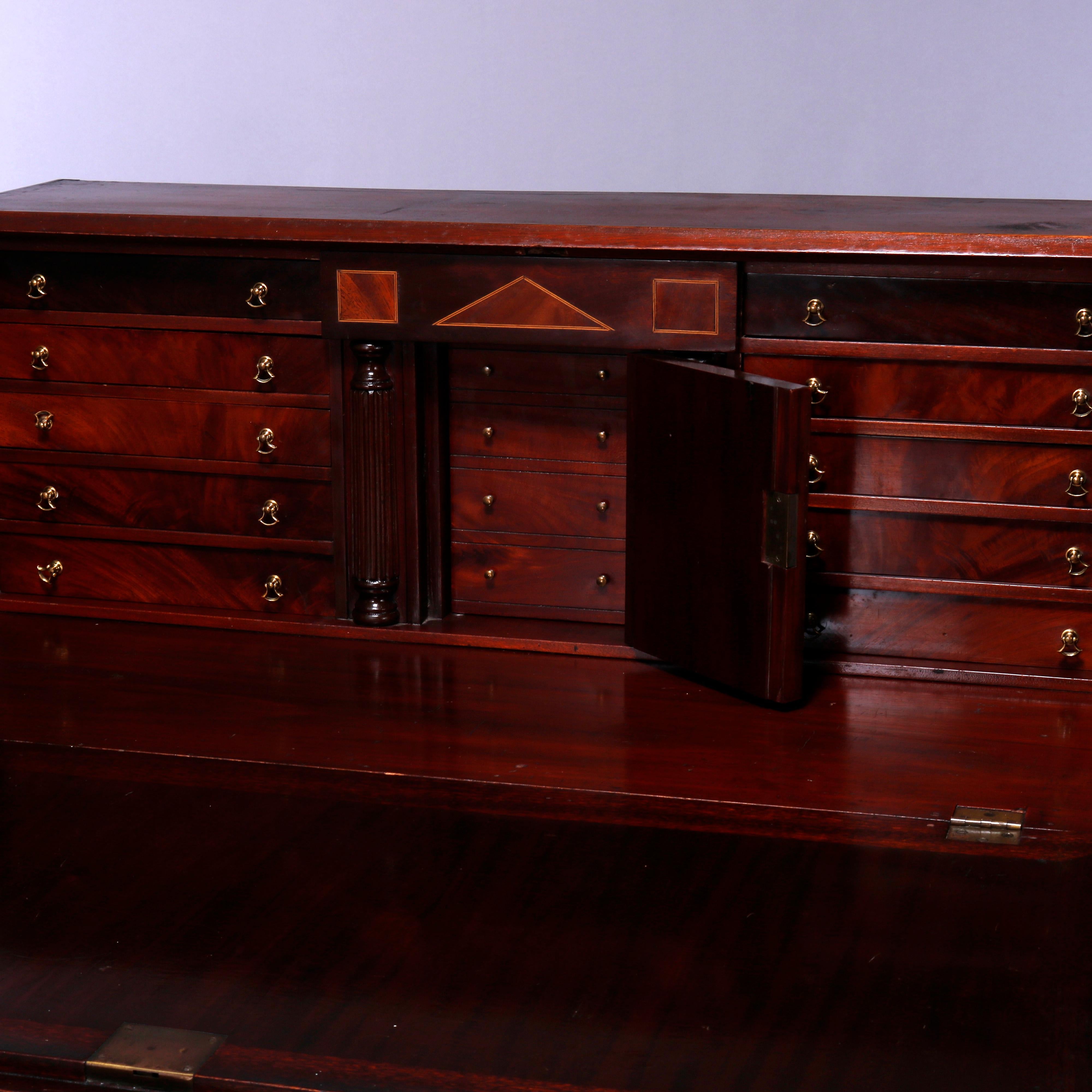 Antique Hepplewhite Style Satinwood Banded Mahogany Drop Front Desk, Late 19th C In Good Condition In Big Flats, NY