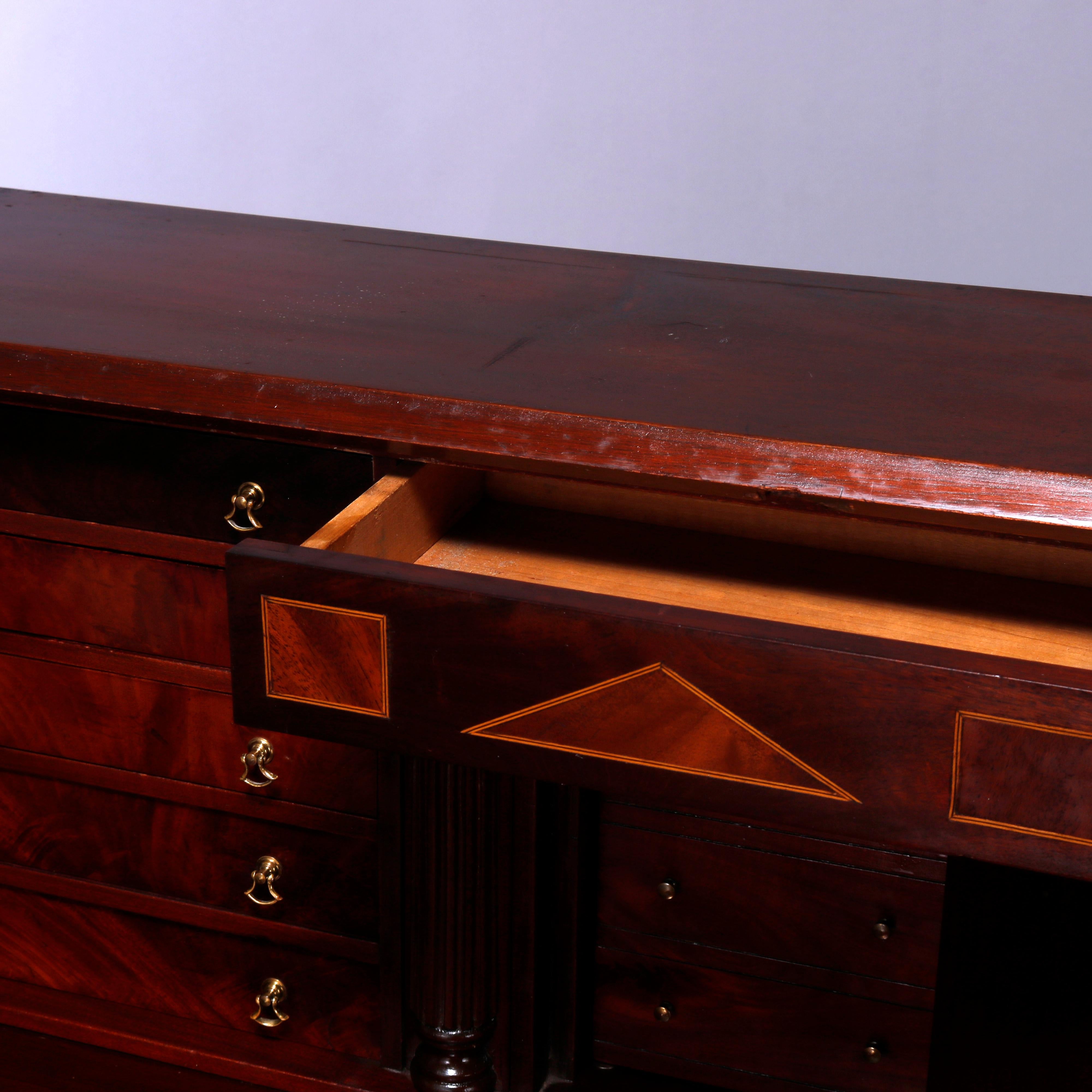 19th Century Antique Hepplewhite Style Satinwood Banded Mahogany Drop Front Desk, Late 19th C