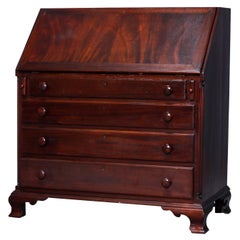 Antique Hepplewhite Style Satinwood Banded Mahogany Drop Front Desk, Late 19th C