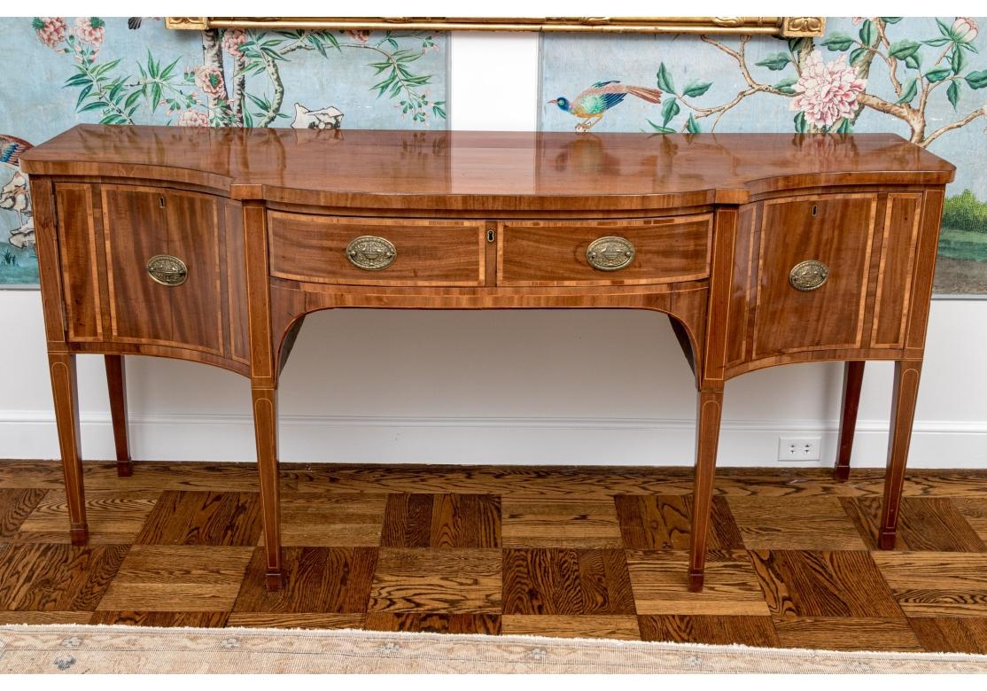 Antique Hepplewhite Style Satinwood Inlaid Mahogany Bow Front Sideboard For Sale 9
