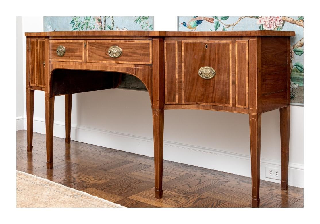 Antique Hepplewhite Style Satinwood Inlaid Mahogany Bow Front Sideboard For Sale 14