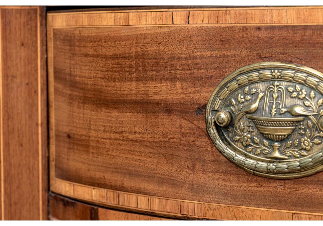 Brass Antique Hepplewhite Style Satinwood Inlaid Mahogany Bow Front Sideboard For Sale