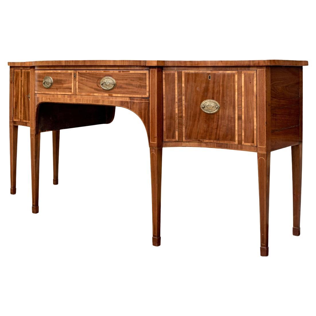 Antique Hepplewhite Style Satinwood Inlaid Mahogany Bow Front Sideboard For Sale