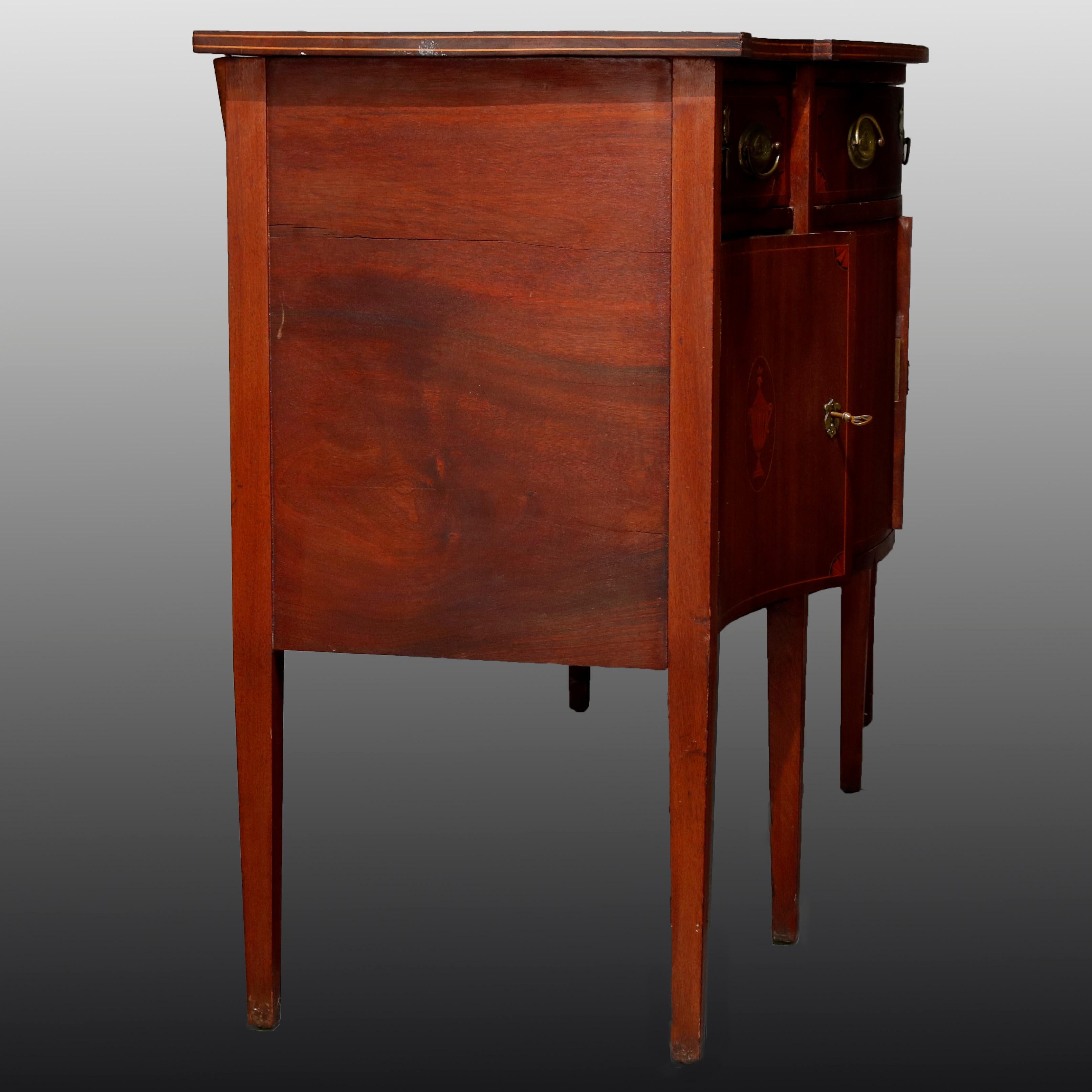 Antique Hepplewhite Style Satinwood Marquetry Inlaid Mahogany Sideboard In Good Condition In Big Flats, NY