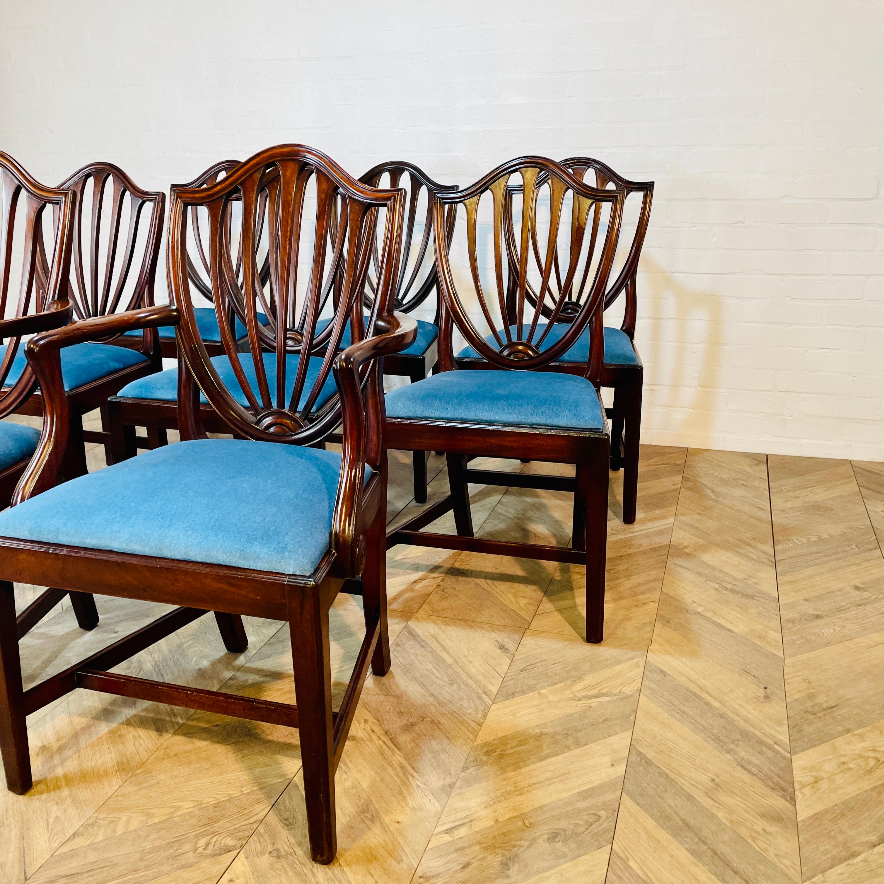 Late 19th Century Antique Hepplewhite Style Shield Back Dining Chairs, Set of 8