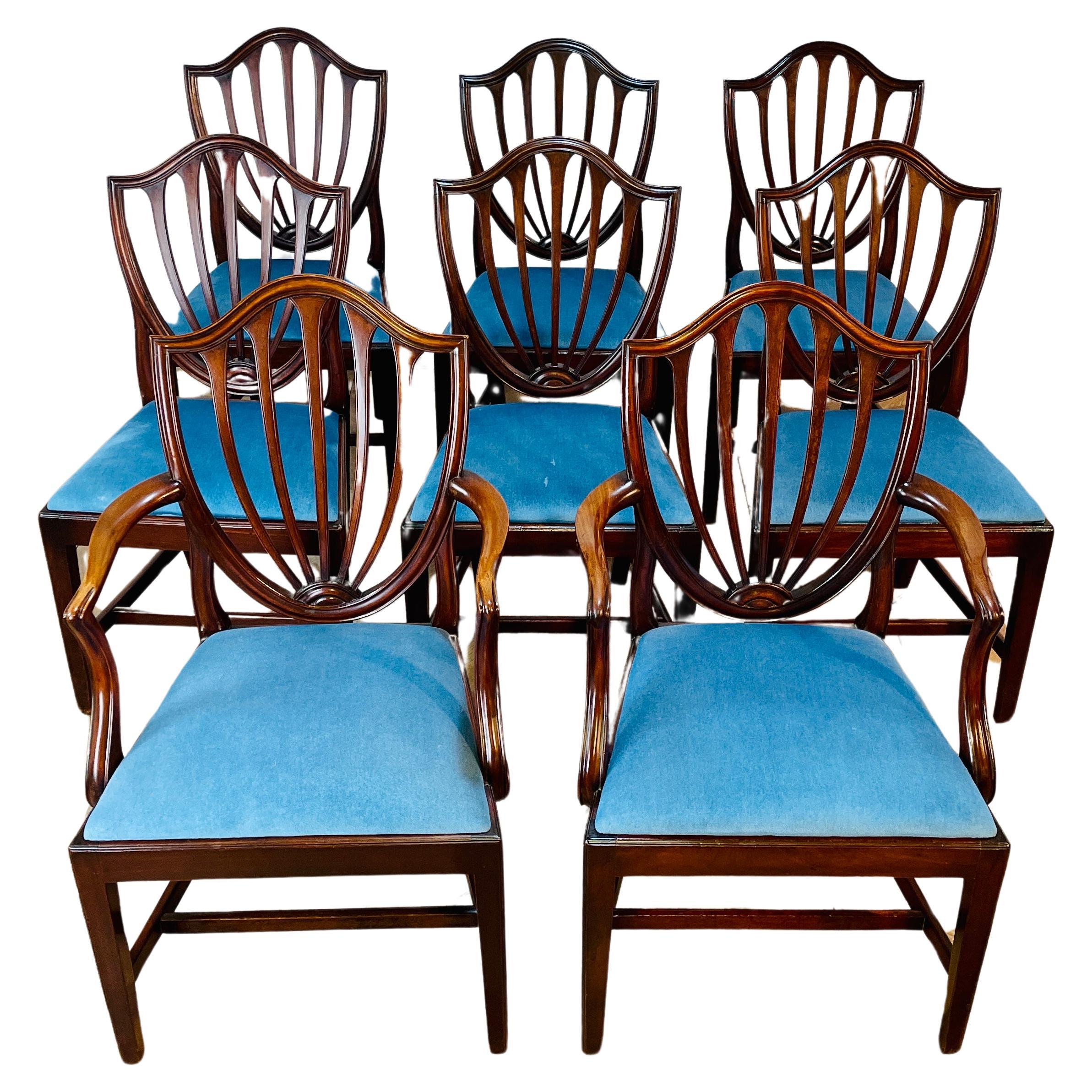 Antique Hepplewhite Style Shield Back Dining Chairs, Set of 8