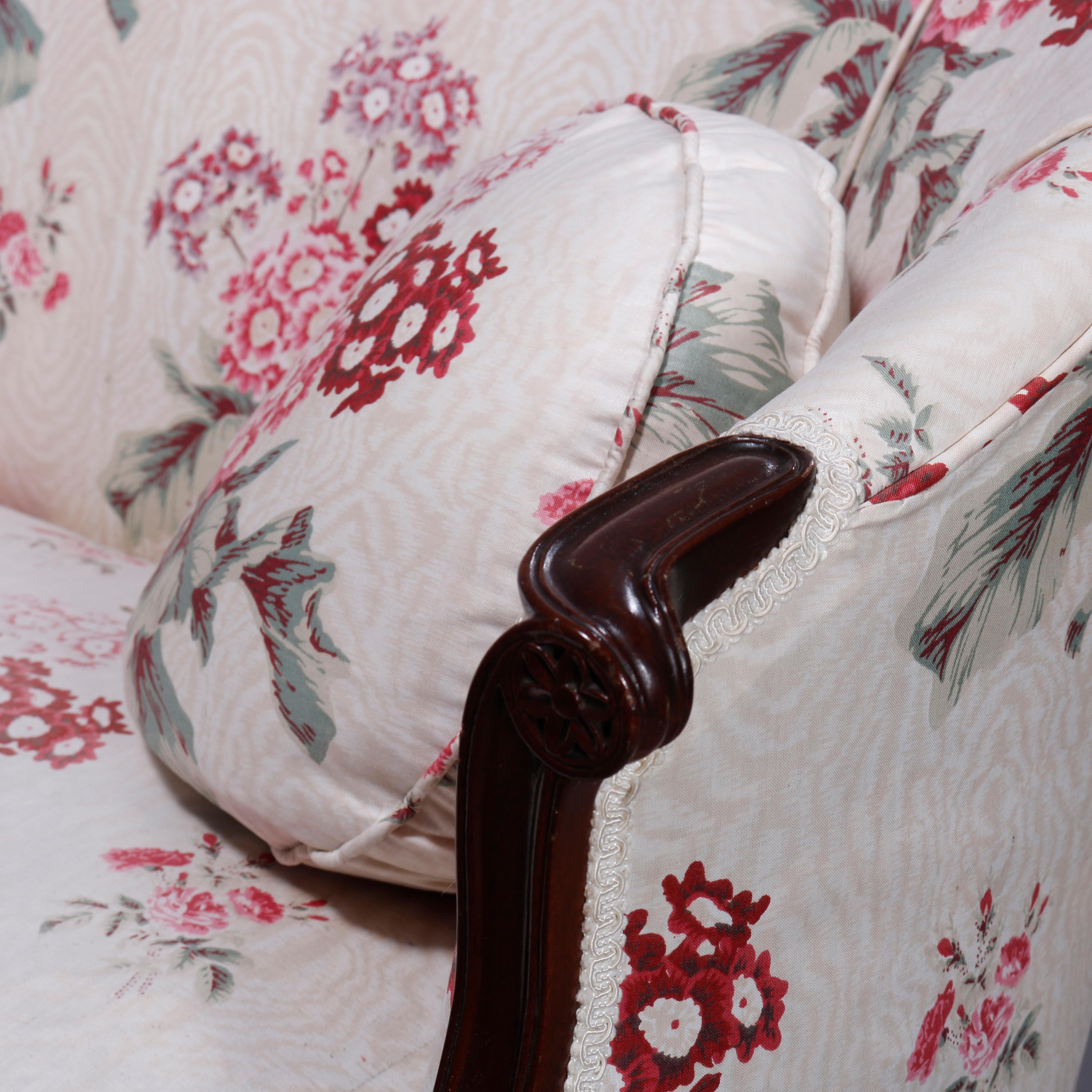 Antique Hepplewhite Style Upholstered Mahogany Settee Sofa circa 1930 3