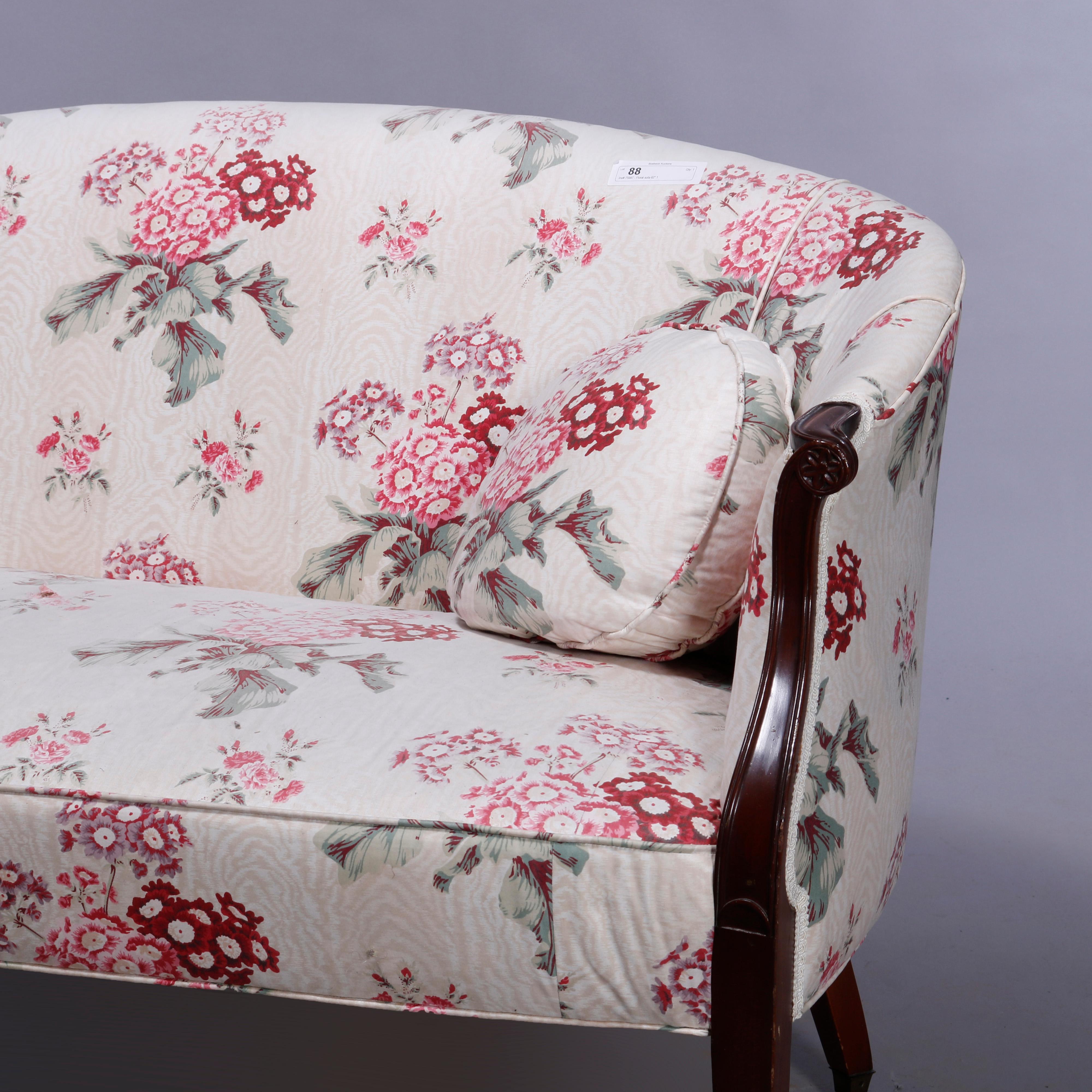 Upholstery Antique Hepplewhite Style Upholstered Mahogany Settee Sofa circa 1930