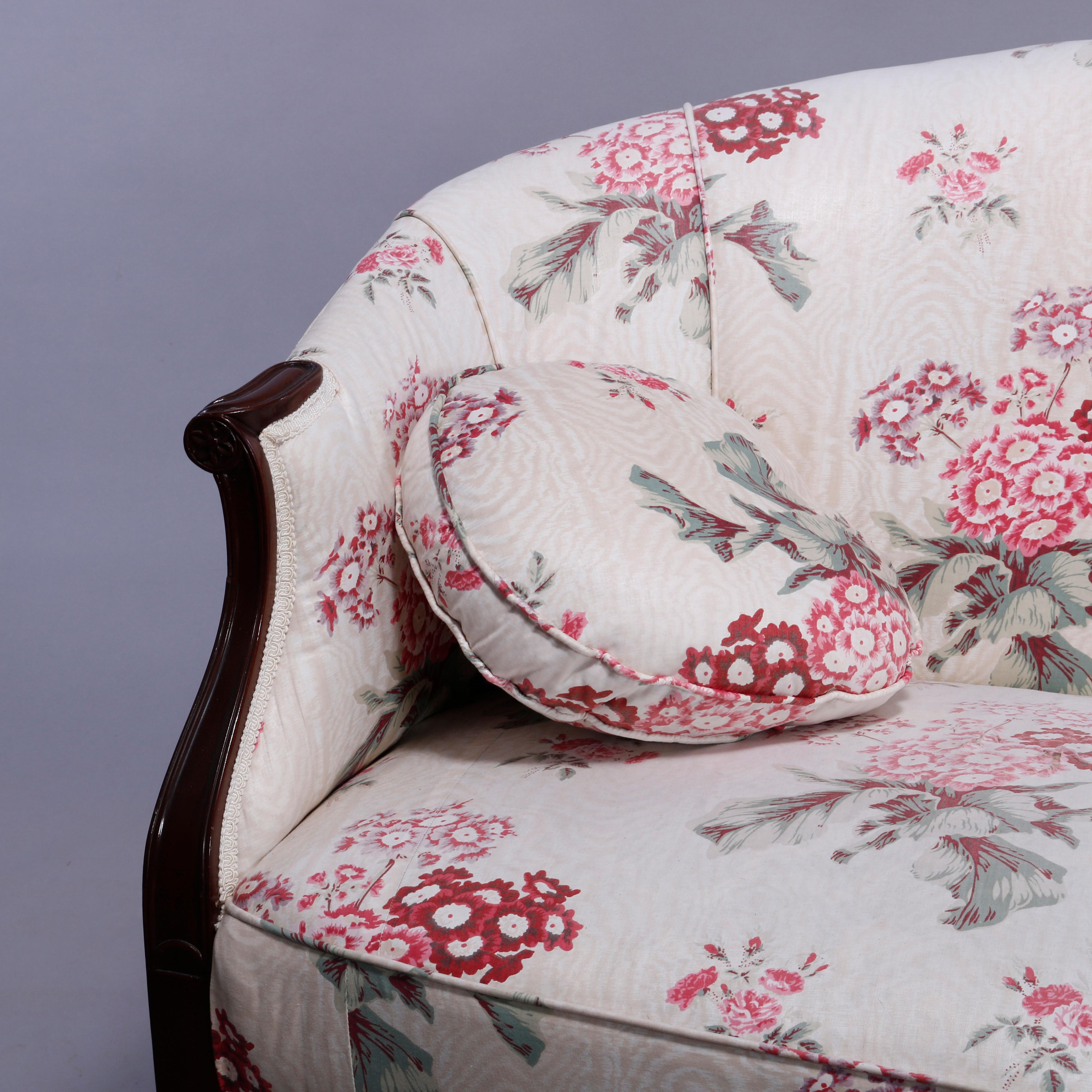 Antique Hepplewhite Style Upholstered Mahogany Settee Sofa circa 1930 1