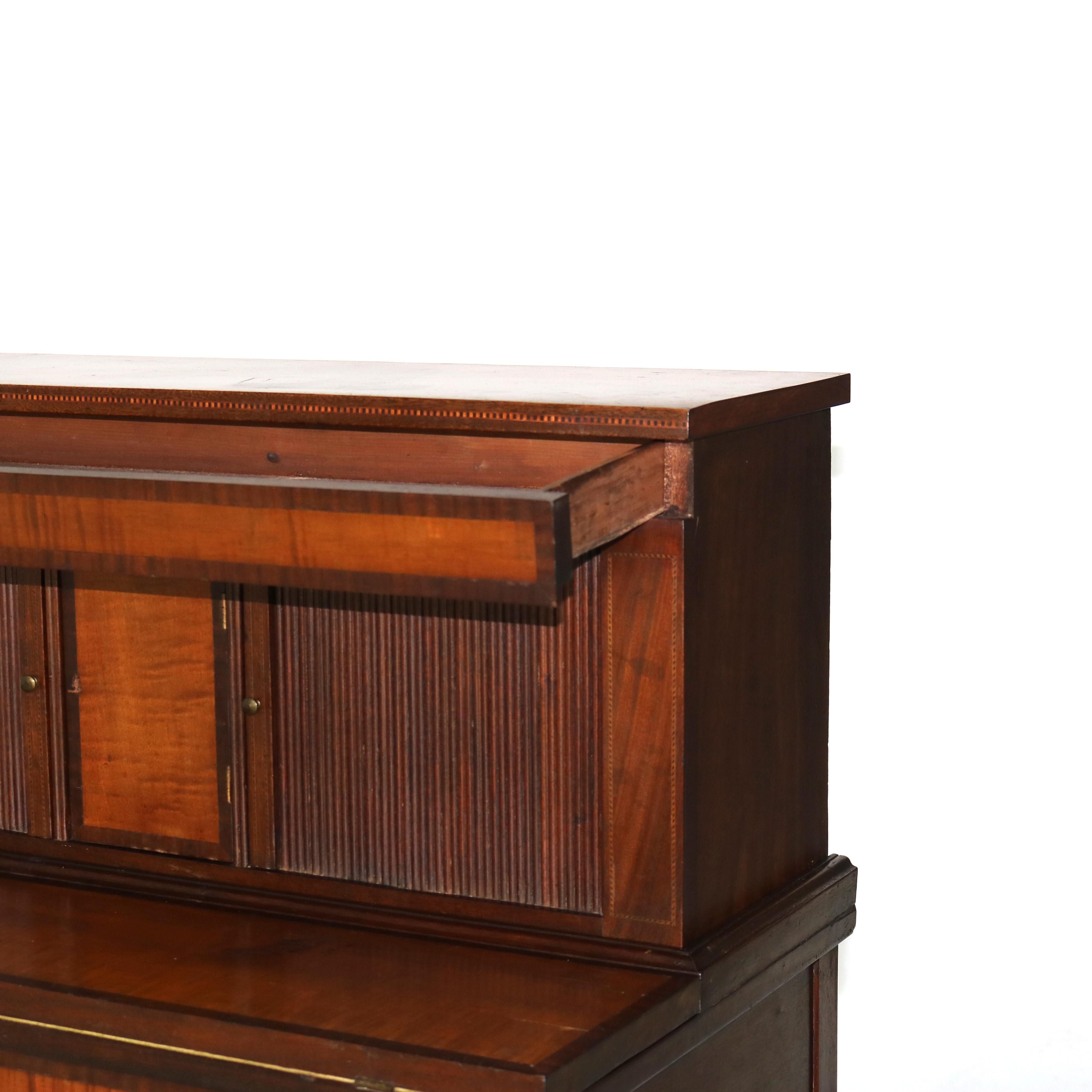Antique Hepplewhite Tambour Mahogany and Tiger Maple Secretary C1830 9