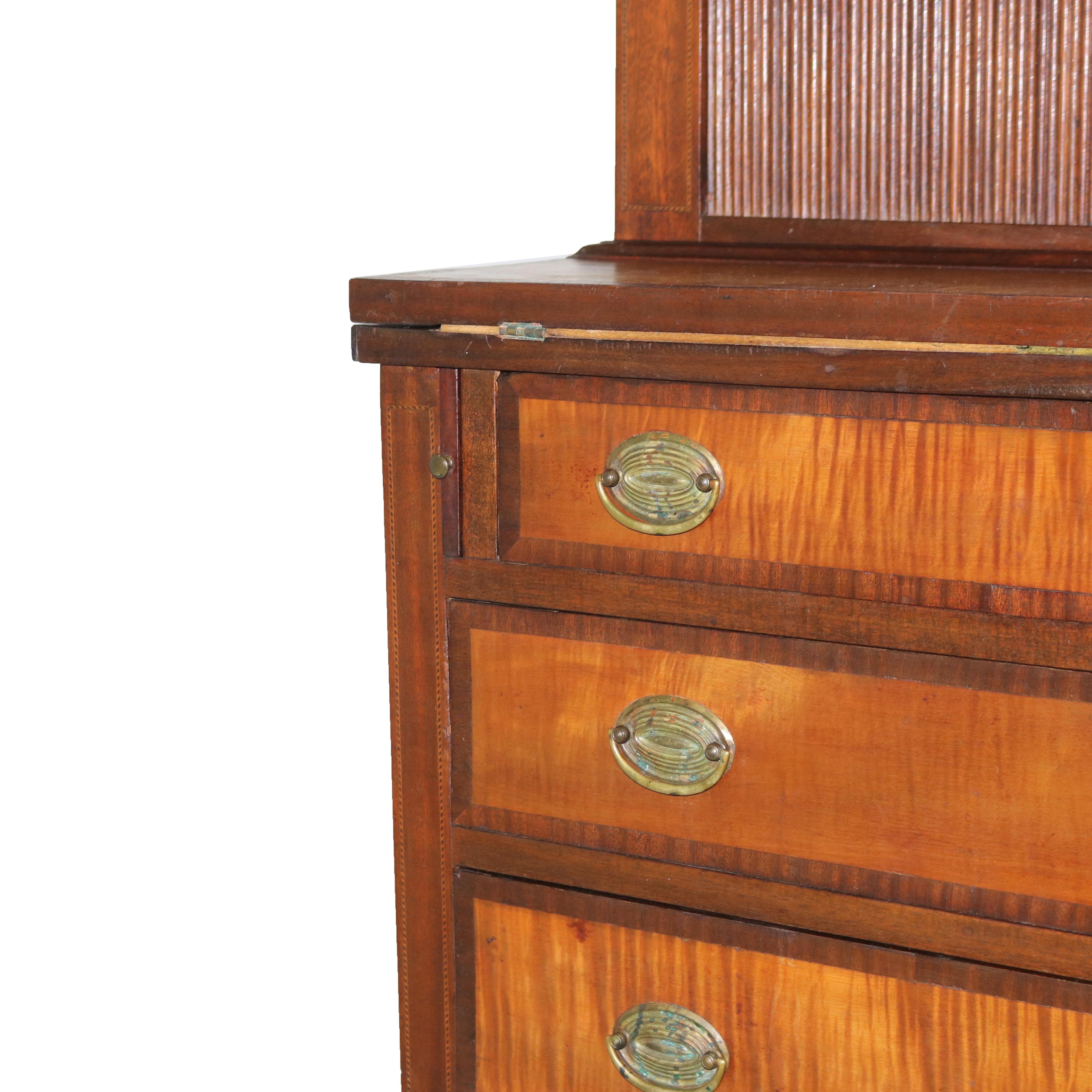 Antique Hepplewhite Tambour Mahogany and Tiger Maple Secretary C1830 1
