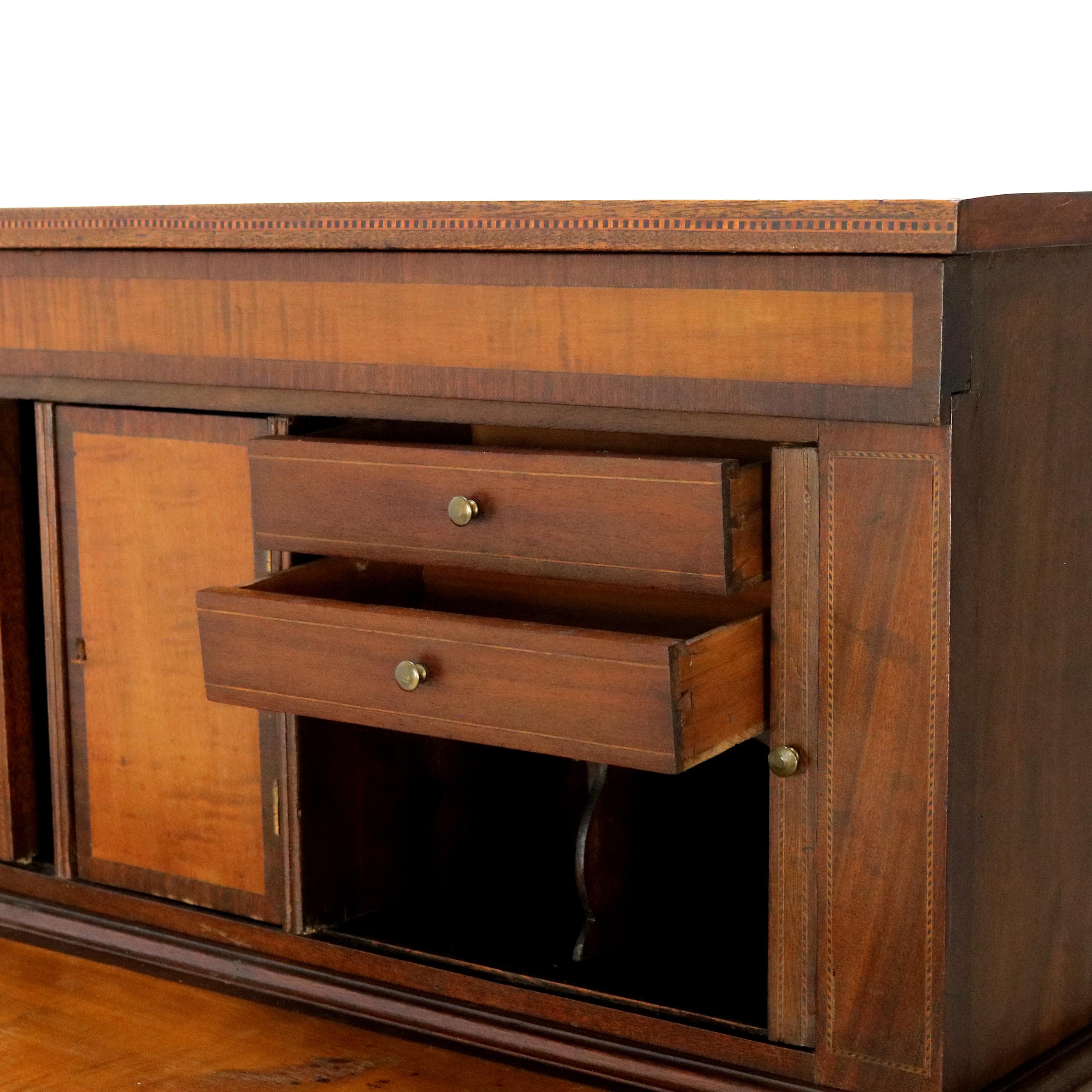 Antique Hepplewhite Tambour Mahogany and Tiger Maple Secretary C1830 2