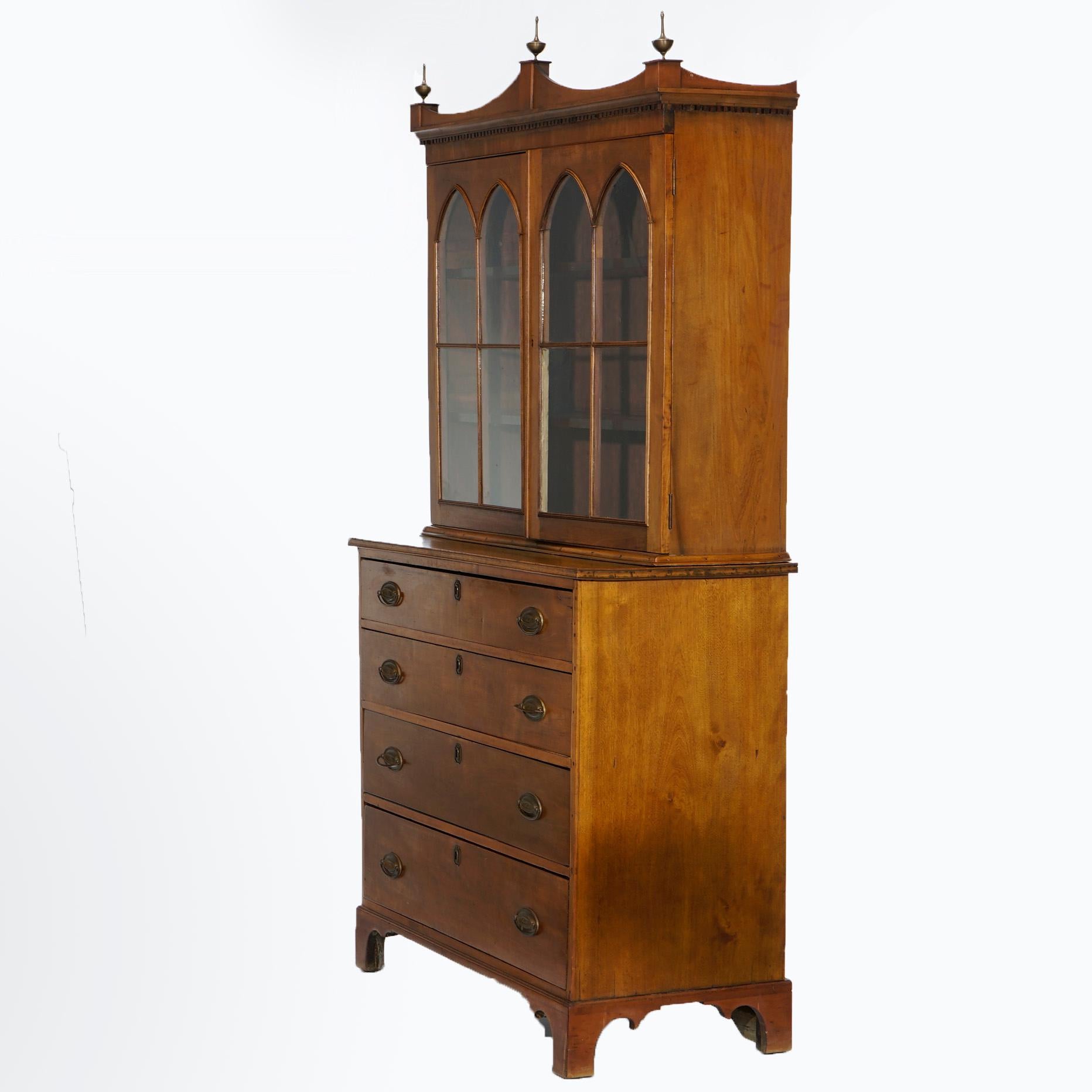 Antique Hepplewhite Two Piece Cherry Breakfront Cabinet, circa 1830 In Good Condition In Big Flats, NY