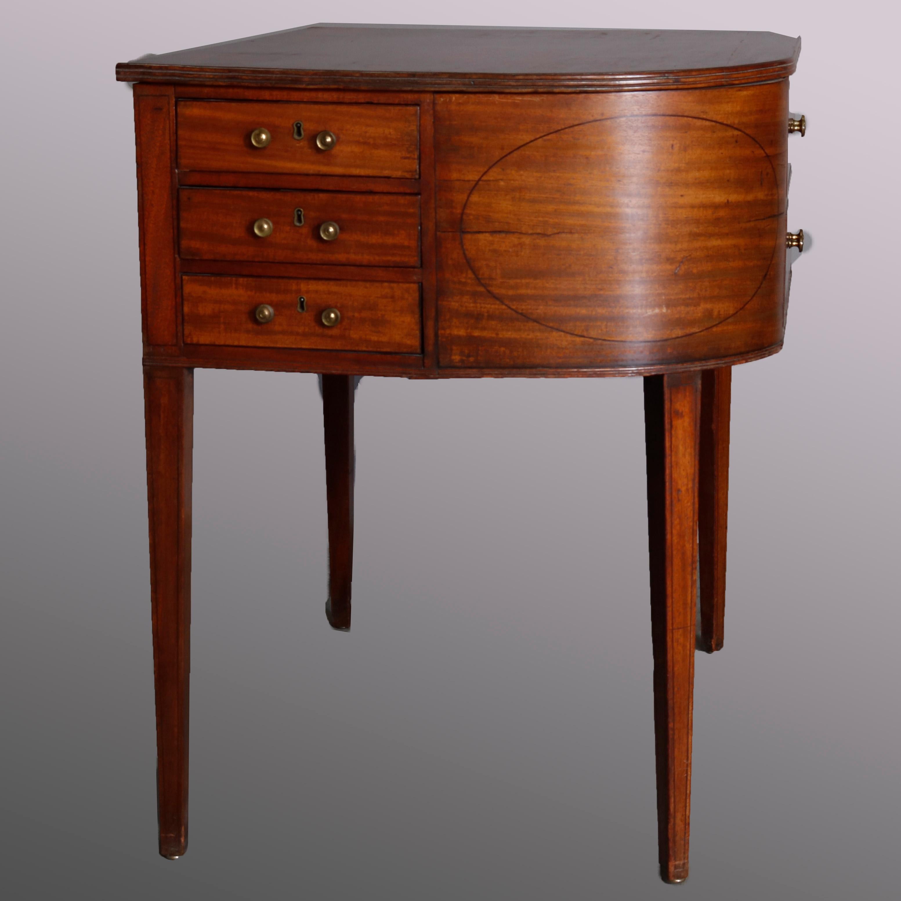 English Antique Hepplewhite Style Mahogany 8-Drawer Bent Wood Rent Table, circa 1850
