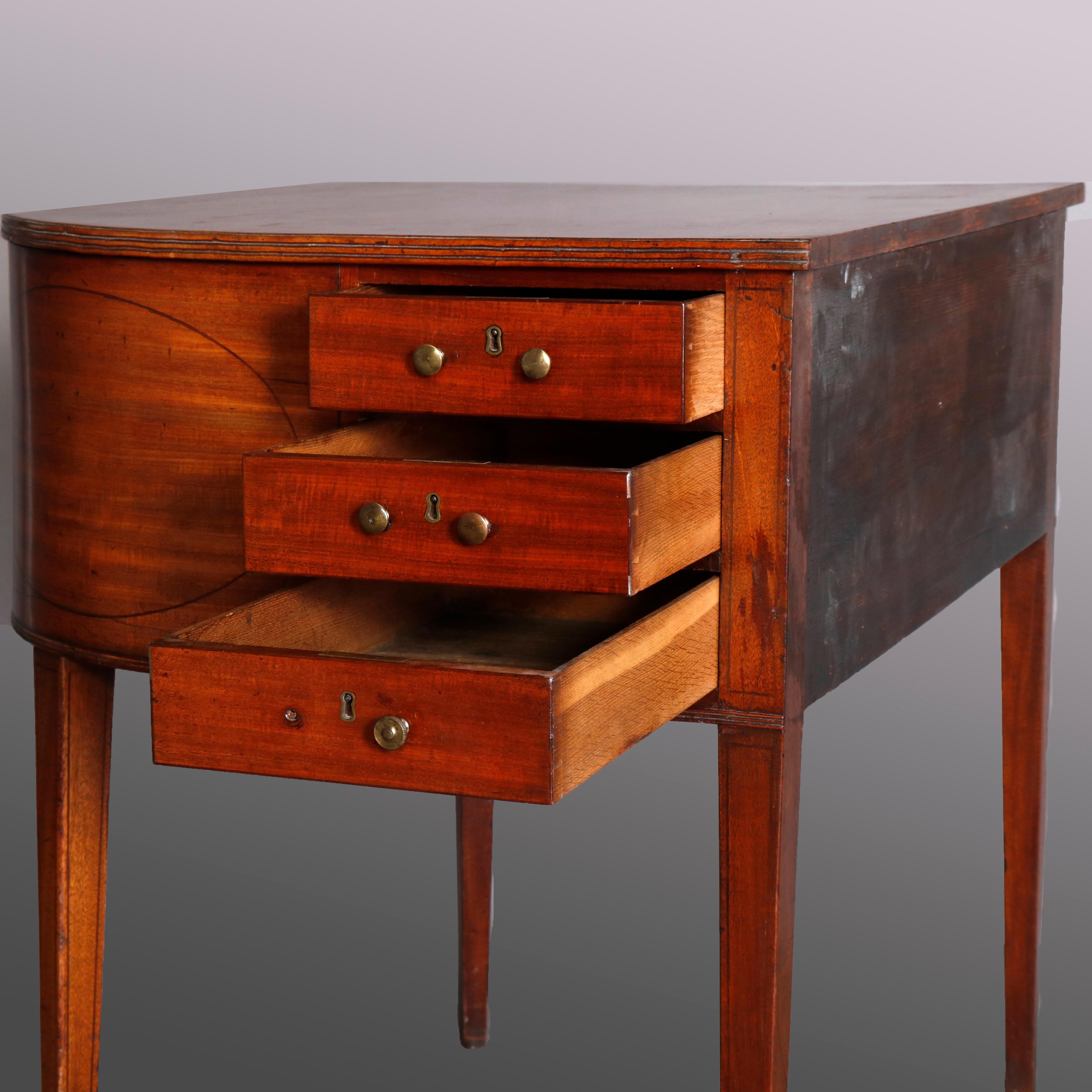 Inlay Antique Hepplewhite Style Mahogany 8-Drawer Bent Wood Rent Table, circa 1850