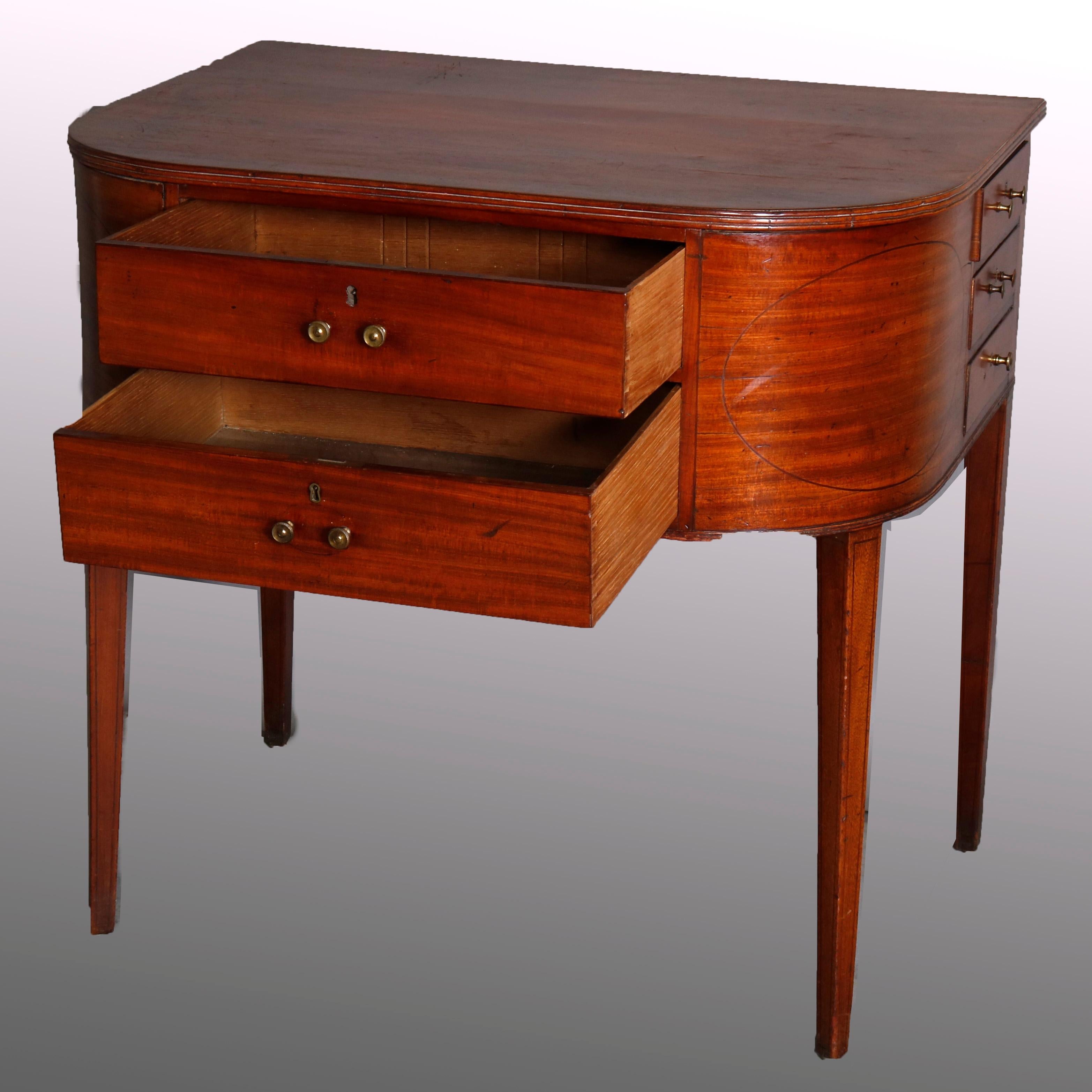 Antique Hepplewhite Style Mahogany 8-Drawer Bent Wood Rent Table, circa 1850 In Good Condition In Big Flats, NY