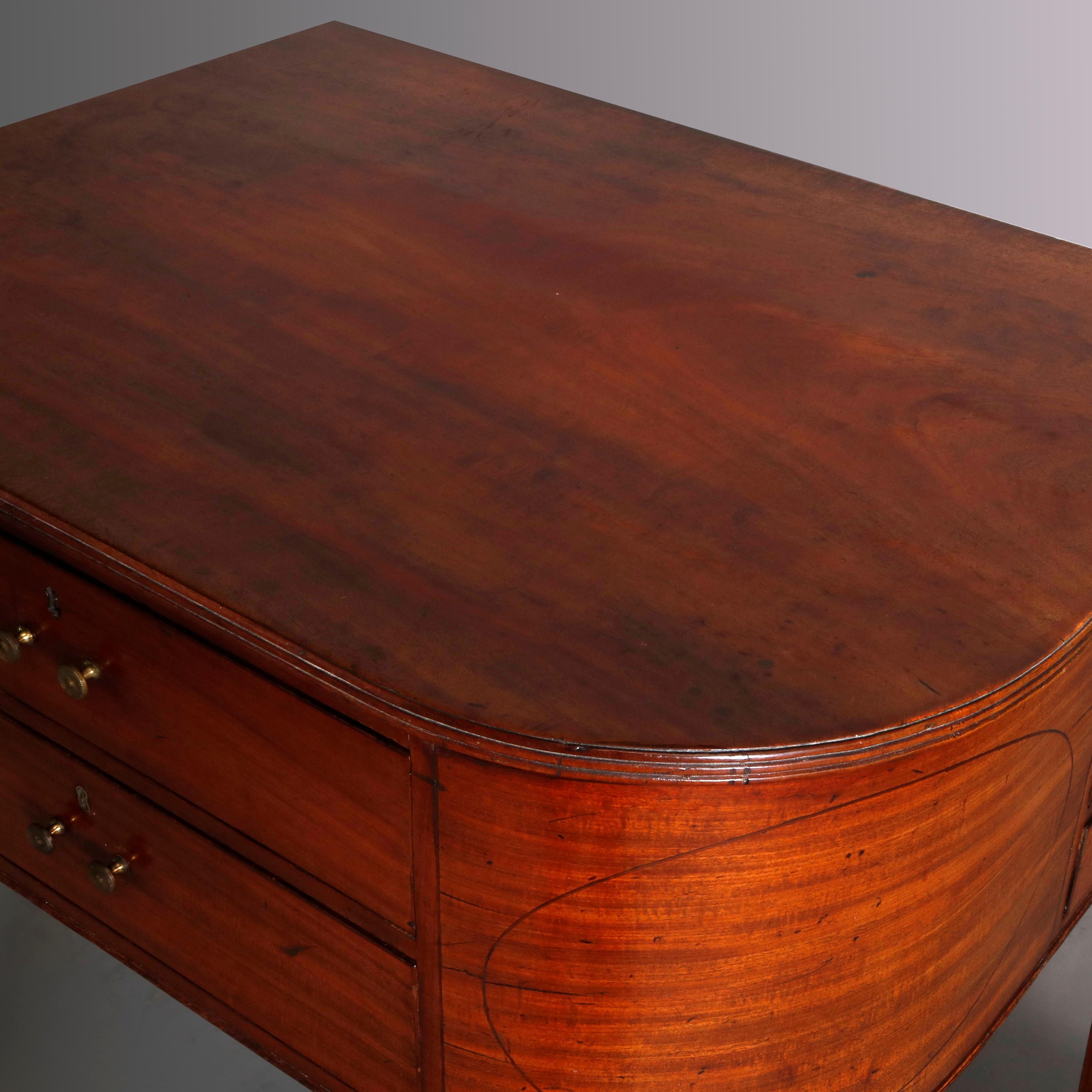 19th Century Antique Hepplewhite Style Mahogany 8-Drawer Bent Wood Rent Table, circa 1850