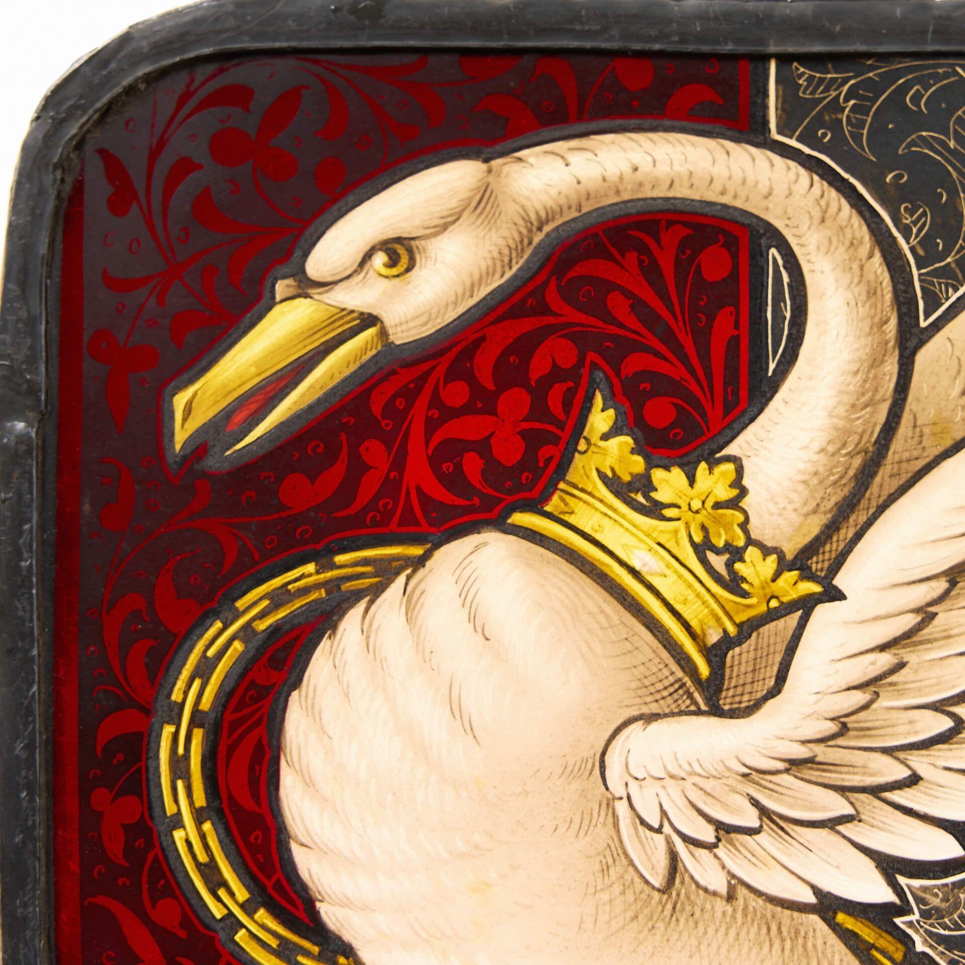 Vittoriano Antico scudo araldico del cigno di Bohun in vetro colorato in vendita