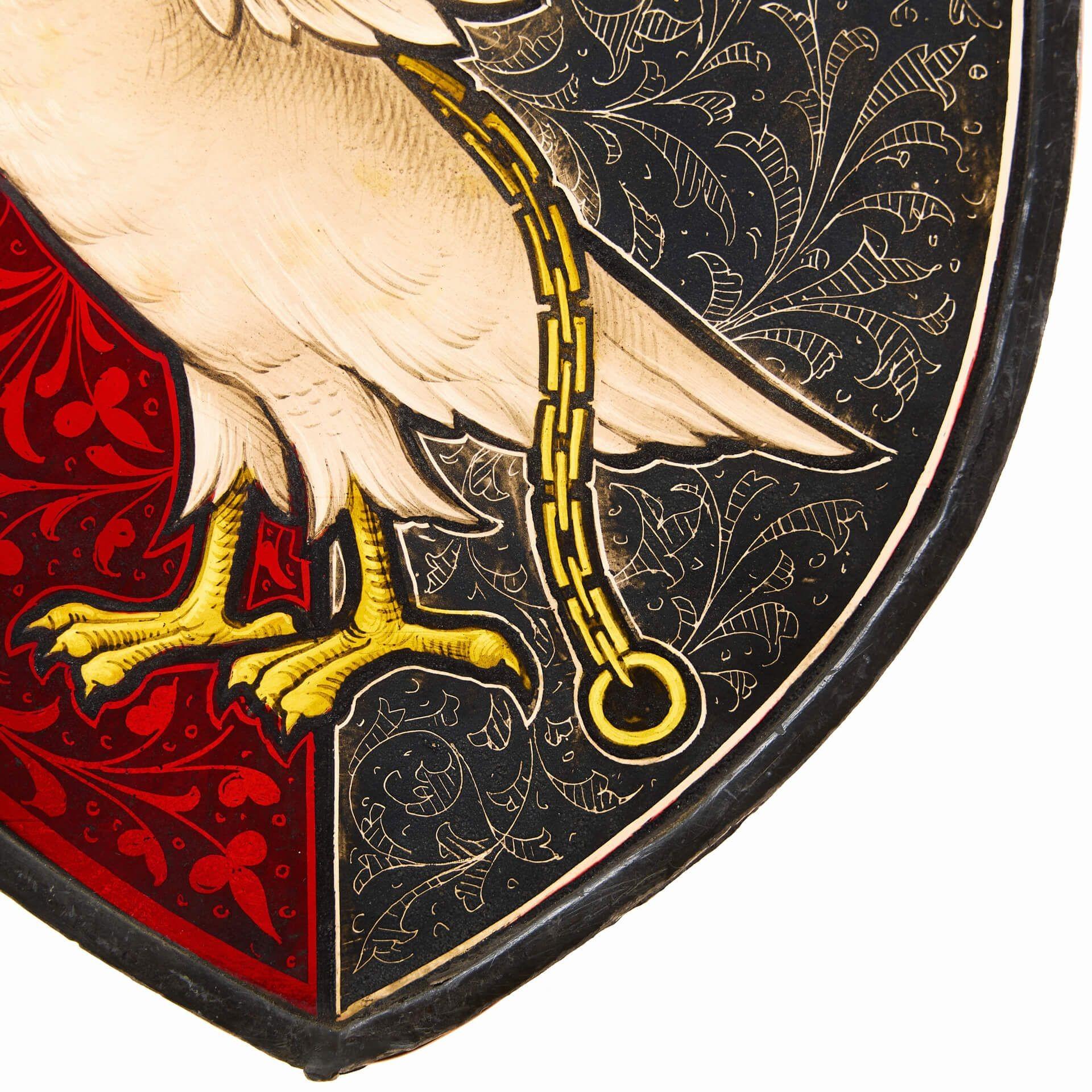 Inglese Antico scudo araldico del cigno di Bohun in vetro colorato in vendita