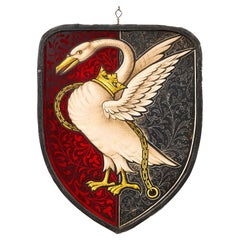 Antique Heraldic Bohun Swan Stained Glass Shield