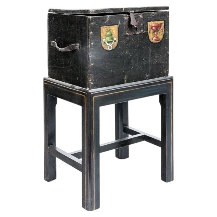 Antique Heraldic Box on Later Custom Stand For Sale