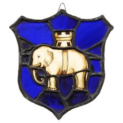 Antique Heraldic Elephant Coat of Arms Stained Glass Shield