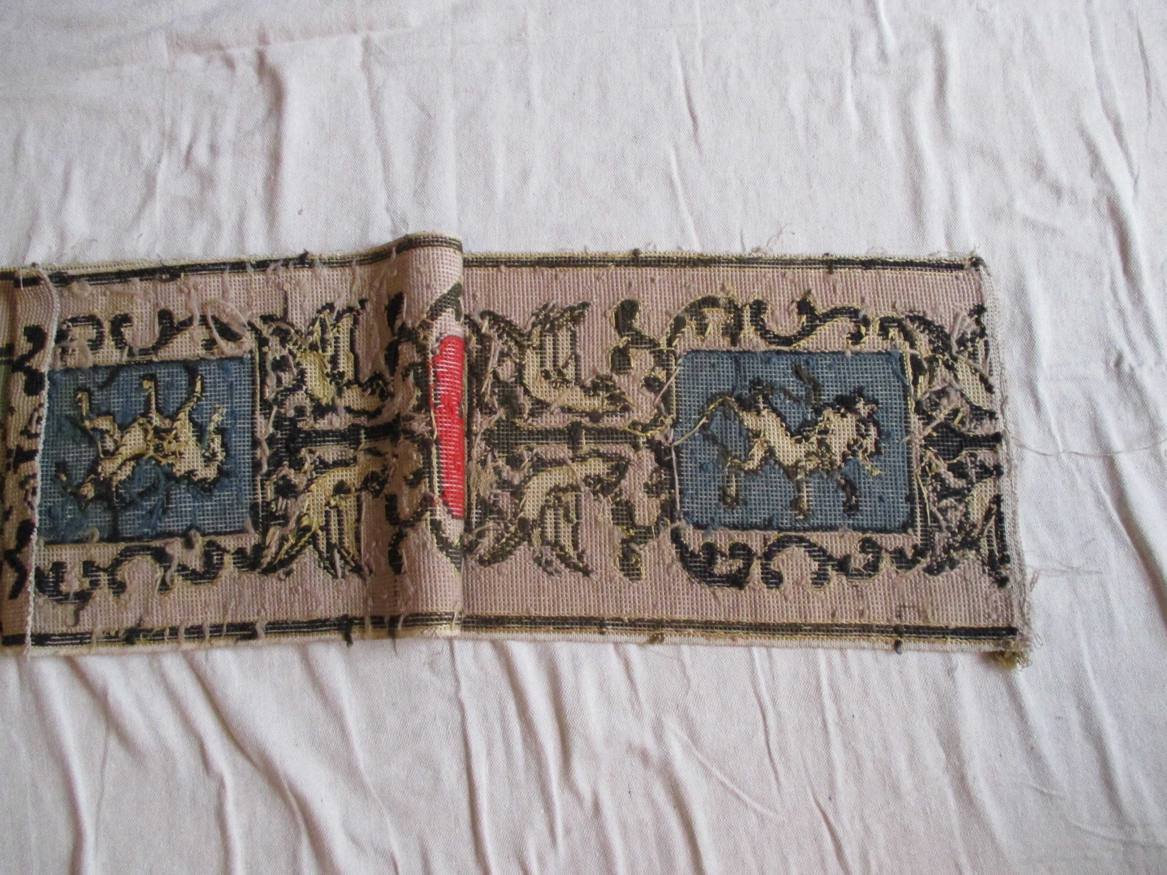 Regency Antique Heraldic Needlepoint Tapestry Border For Sale