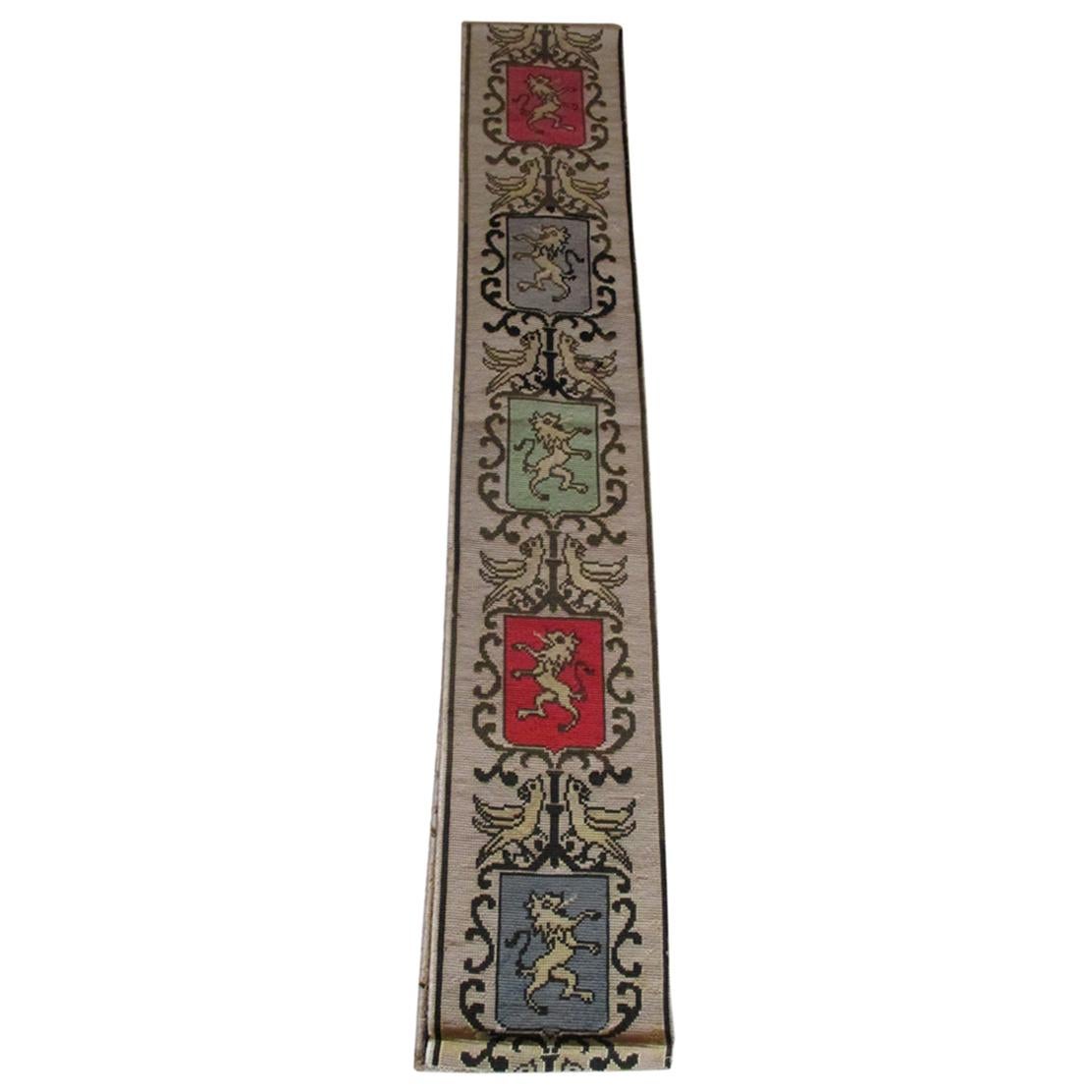 Antique Heraldic Needlepoint Tapestry Border For Sale