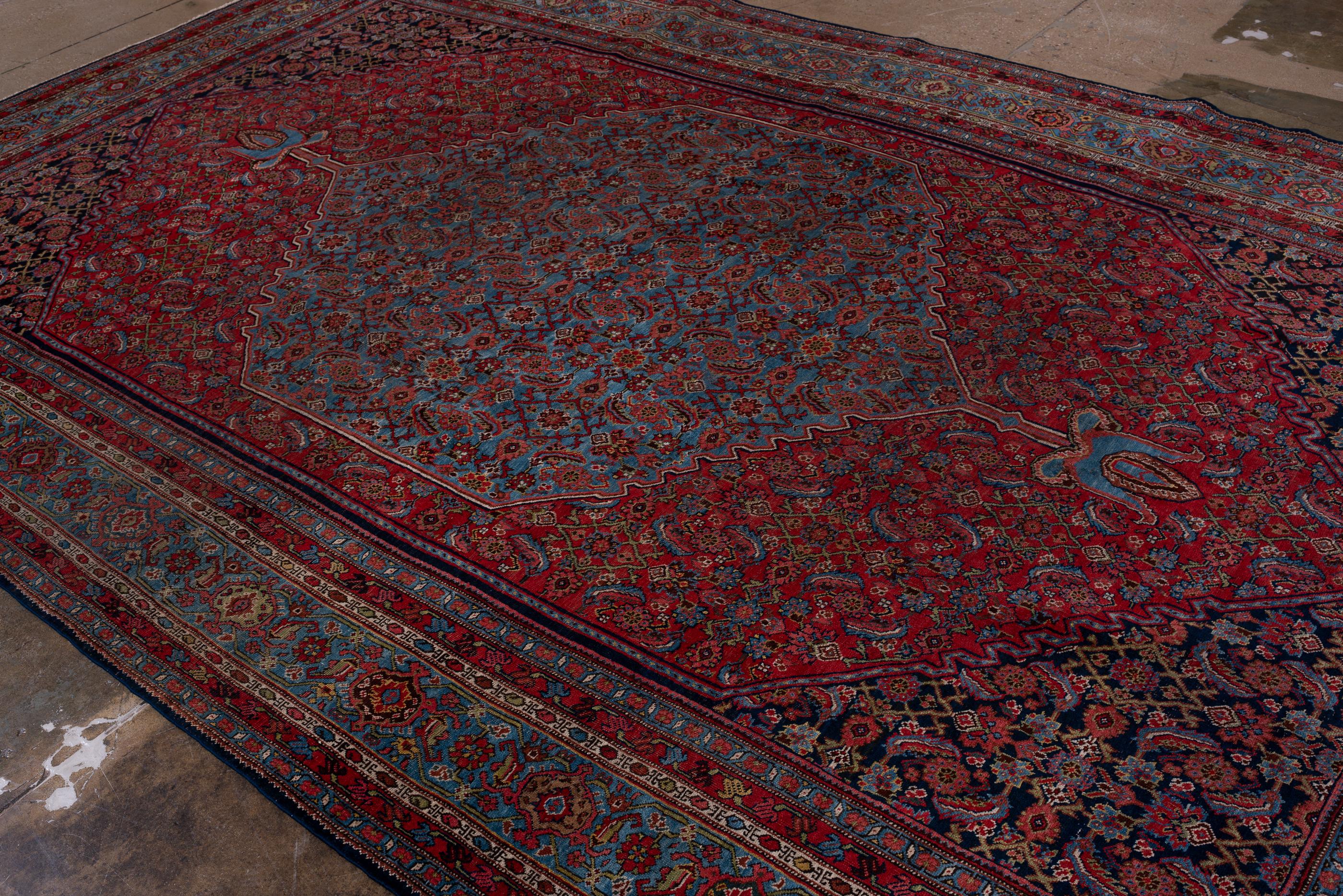 Antique Herati Design with Red Field and Navy Blue Border For Sale 1