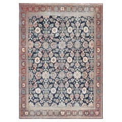 Antique Herati Distressed Mahal Blue and Red Rug 7'10''x10'