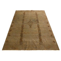 Antique Hereke Beige and Blue Metallic Wool Rug